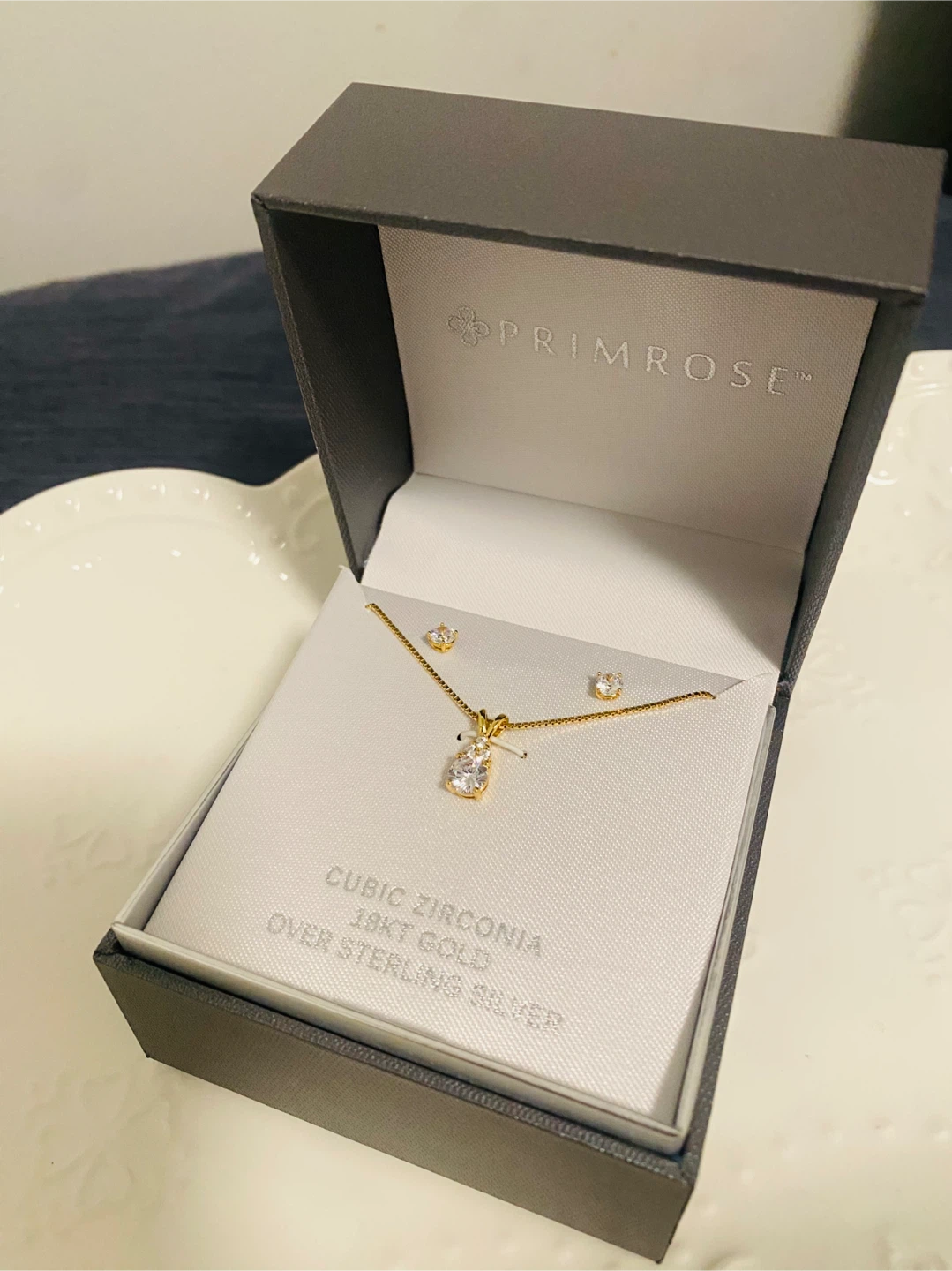 New (Unused) Primrose CZ 18KT Gold Over Sterling Silver Set