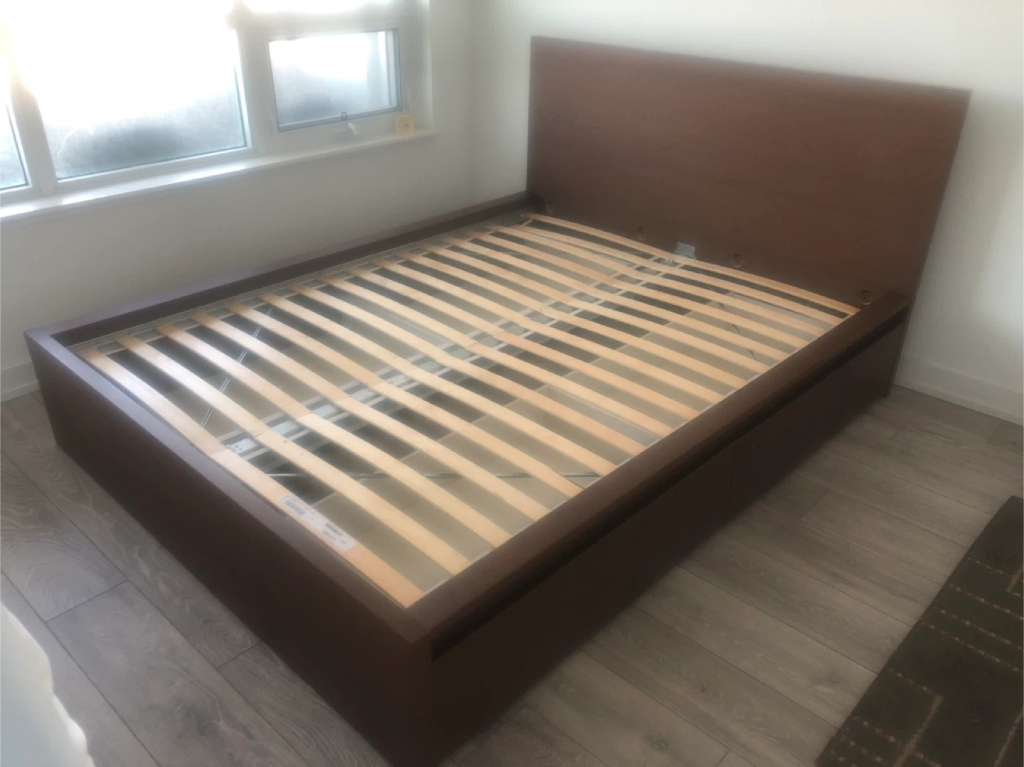 IKEA Brown Queen Bed Frame with 4 Storage Boxes