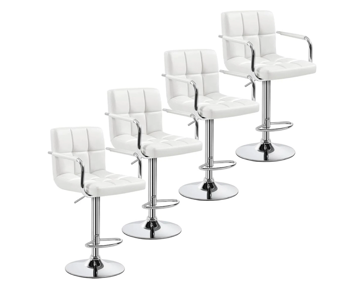 Set of 4 White Adjustable Bar Stools