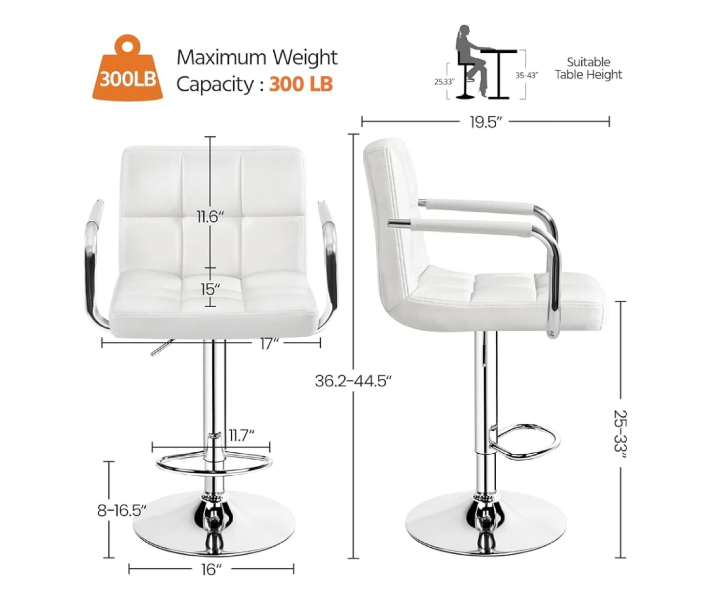 Set of 4 White Adjustable Bar Stools - photo 2