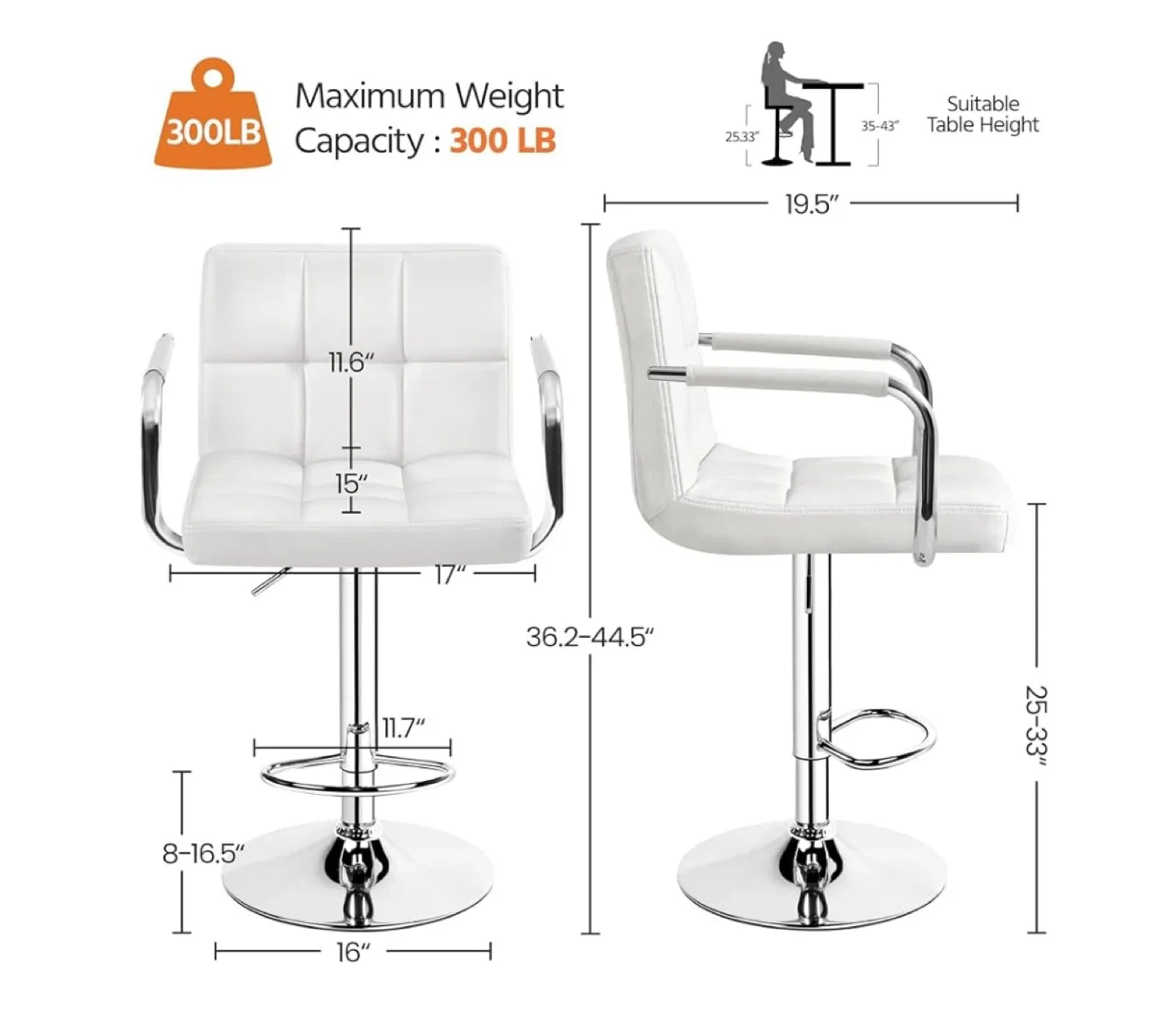Set of 4 White Adjustable Bar Stools image indicator(2)