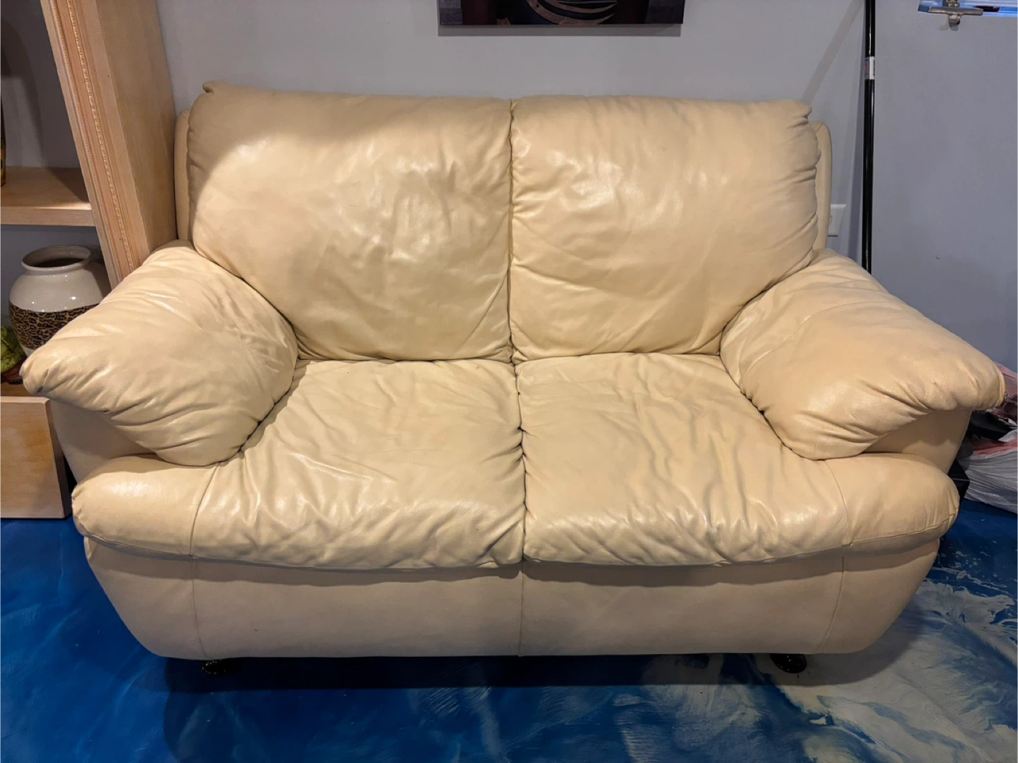 Beige Leather Sectional Sofa and Love Seat - photo 2