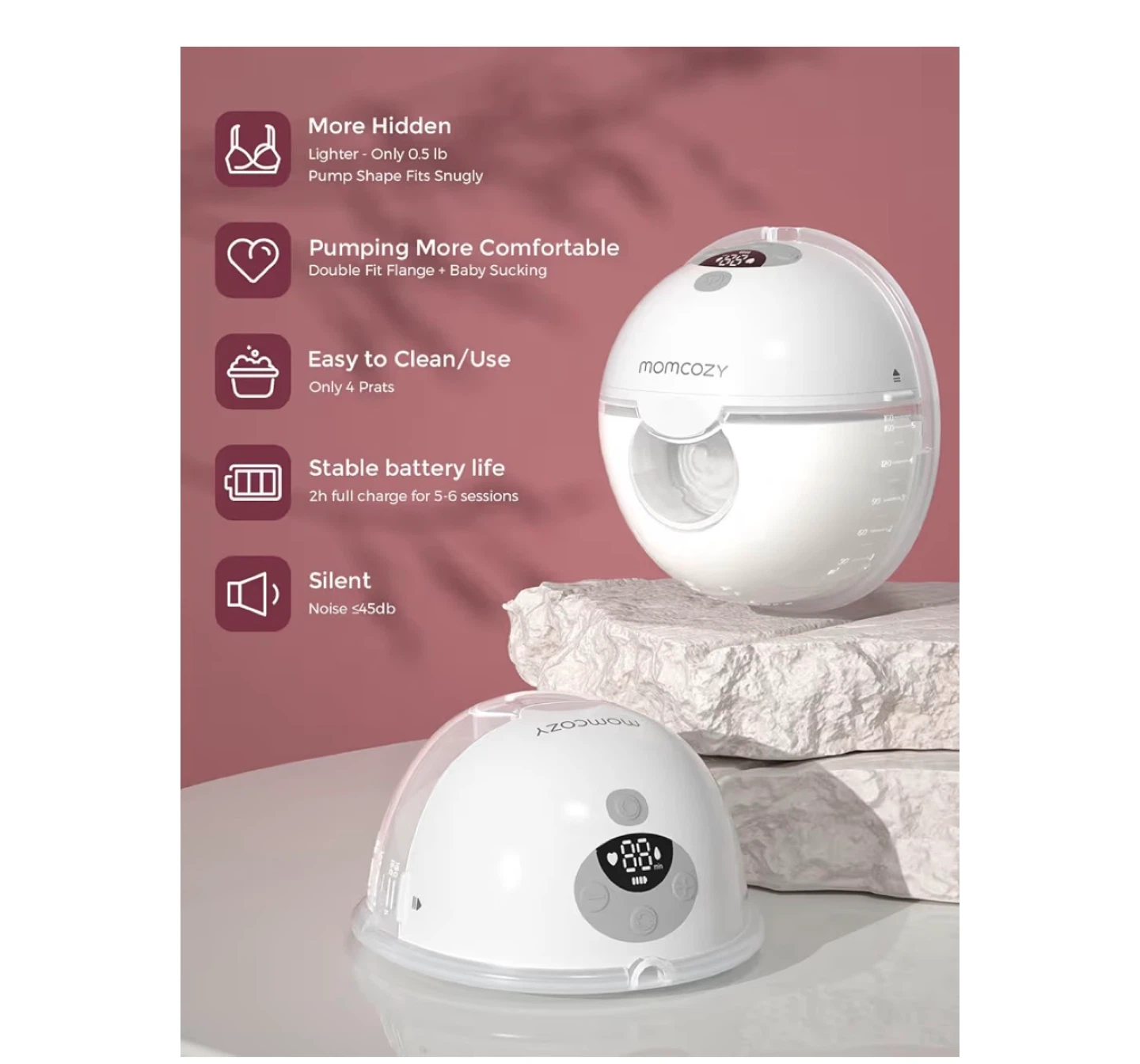 Momcozy M5 Hands-Free Breast Pump - Gray - photo 2