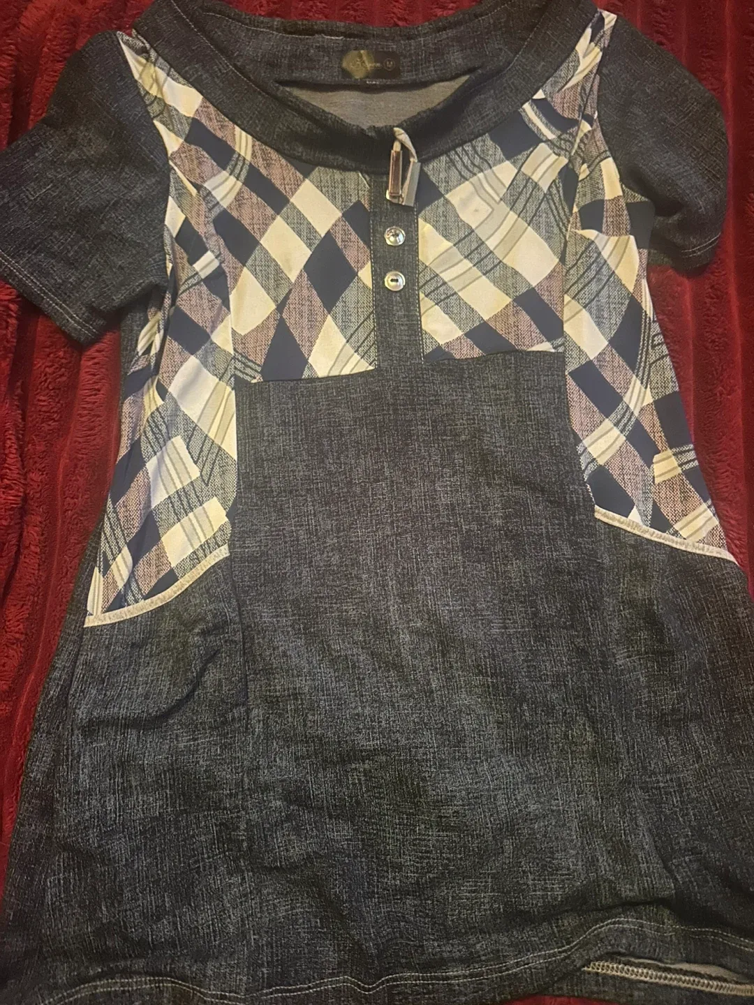 Denim & Plaid Dress - Size M