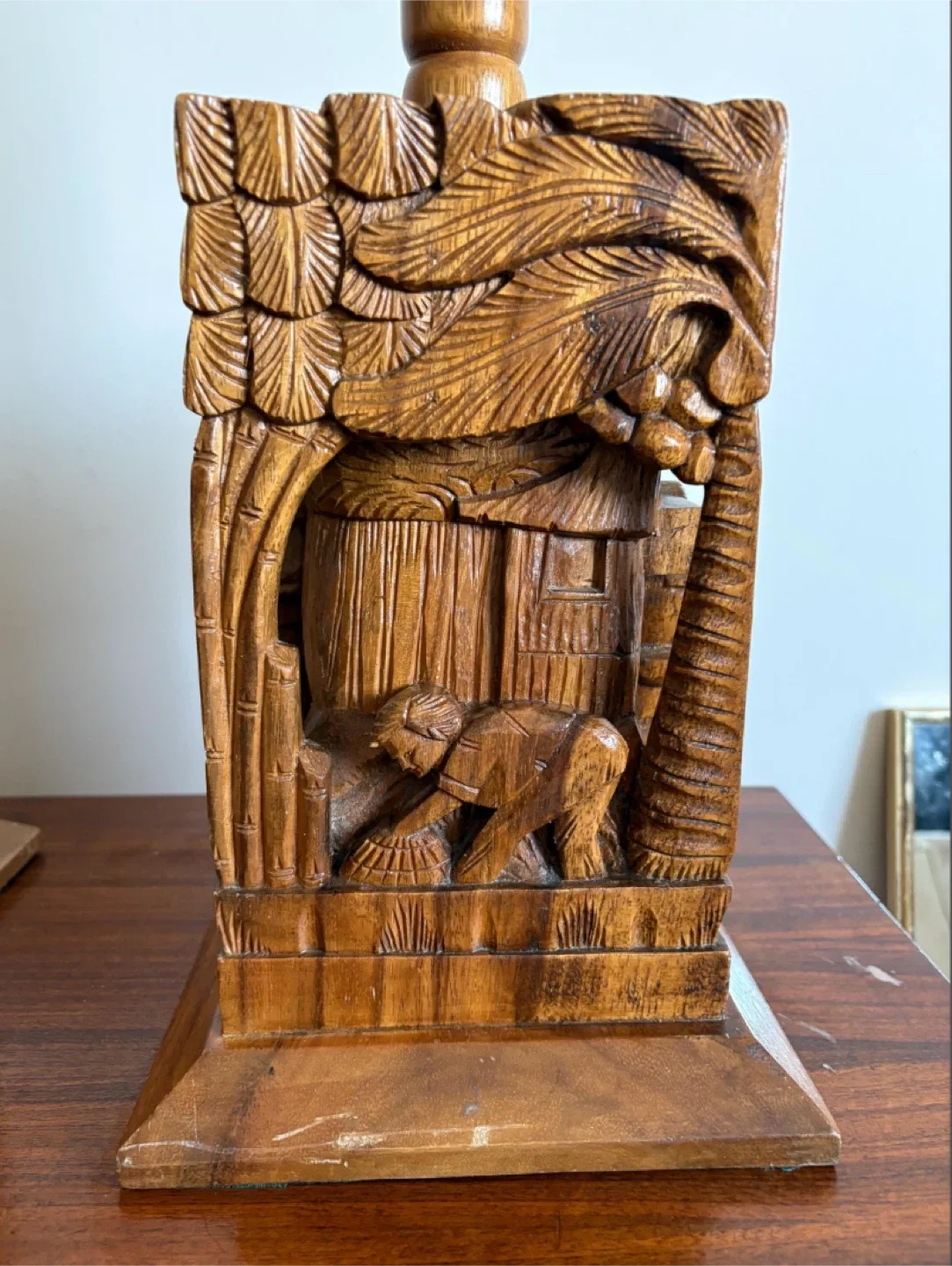 Pair of Hand Carved teak Lamps image indicator(2)