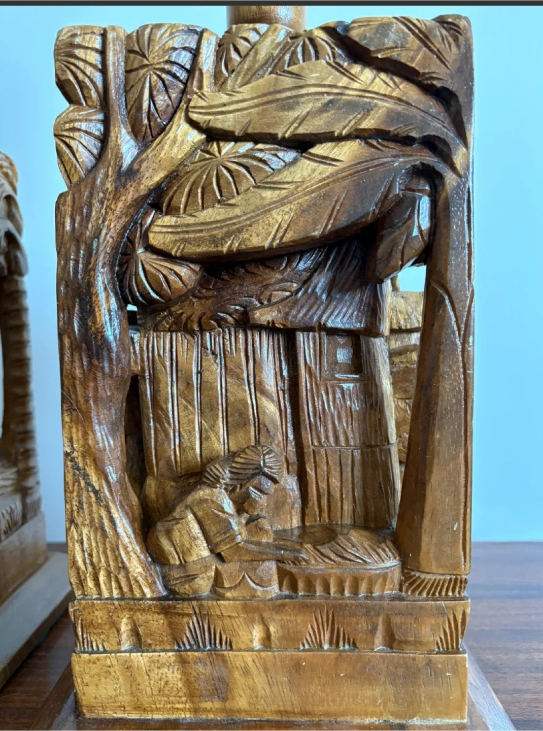 Pair of Hand Carved teak Lamps image indicator(3)