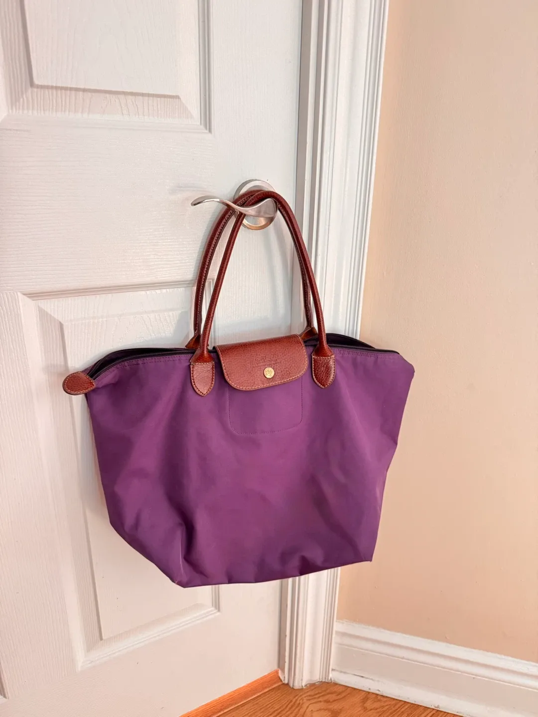 Longchamp Le Pliage Purple Tote Bag thumbnail
