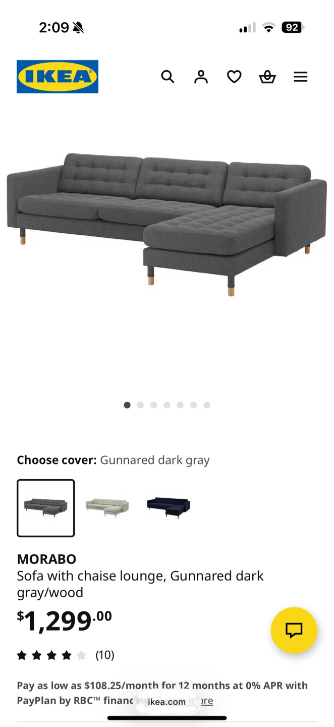 IKEA Morabo Sofa with Chaise Lounge - Gunnared Dark Gray - photo 4