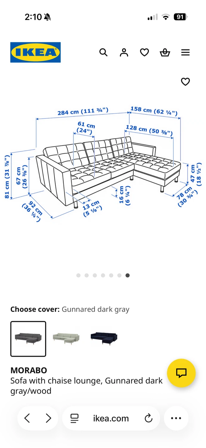 IKEA Morabo Sofa with Chaise Lounge - Gunnared Dark Gray - photo 5