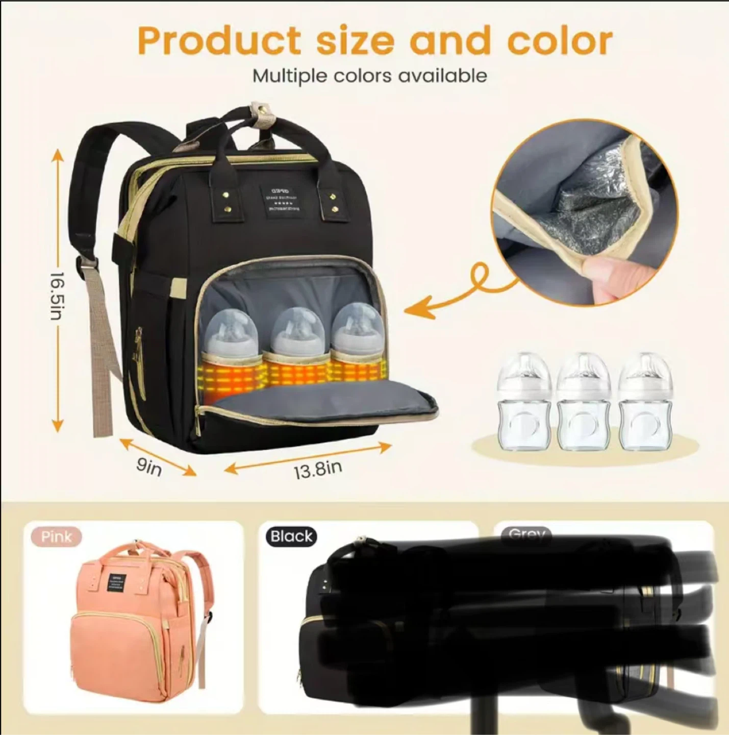 Stylish Diaper Bag - Black - photo 4