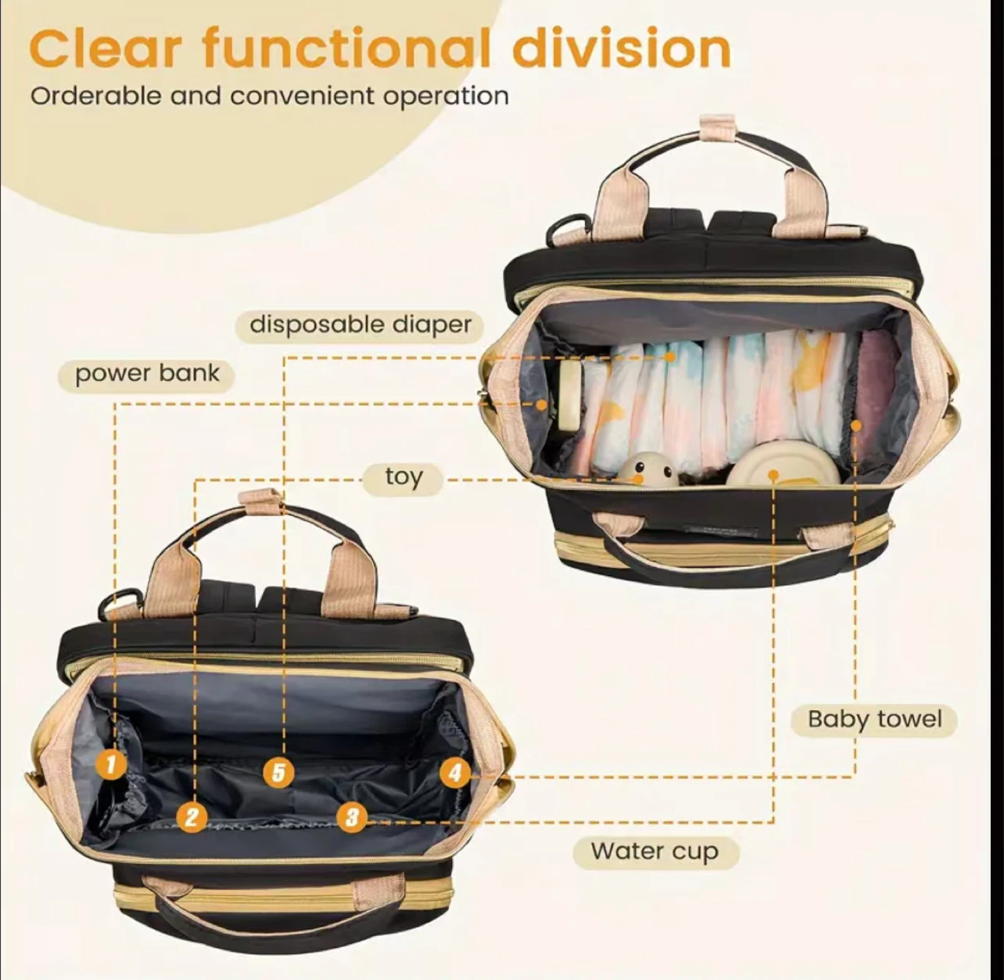 Stylish Diaper Bag - Black - photo 5