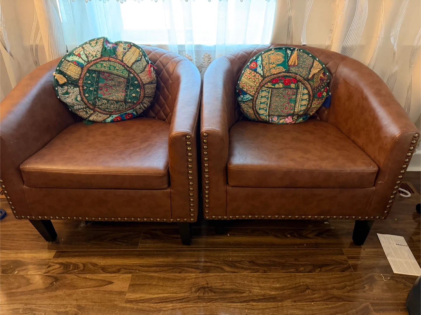 Brown Leather Accent Chairs - Set of 2