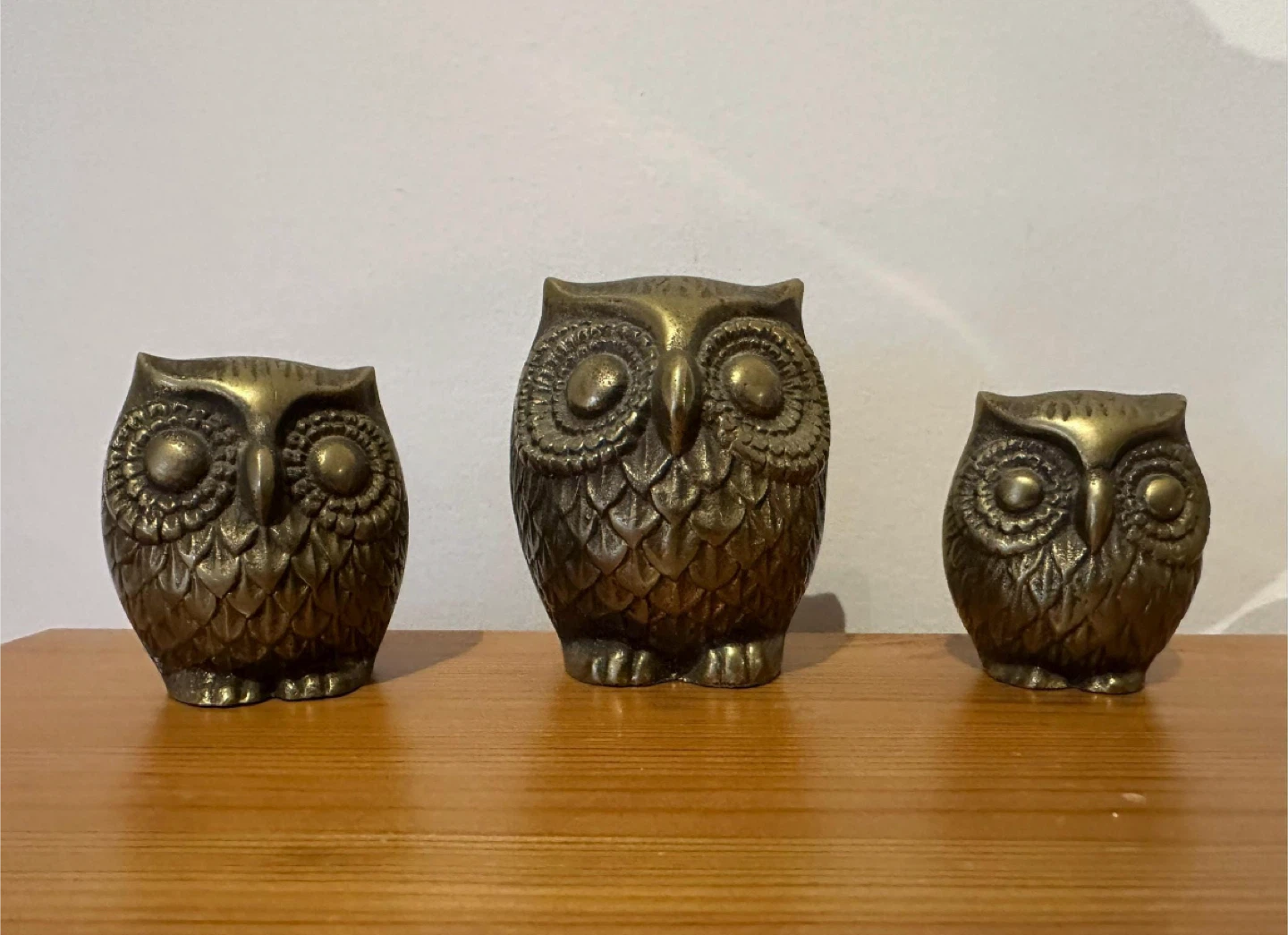 Vintage Brass Owl Figurines - Set of 3