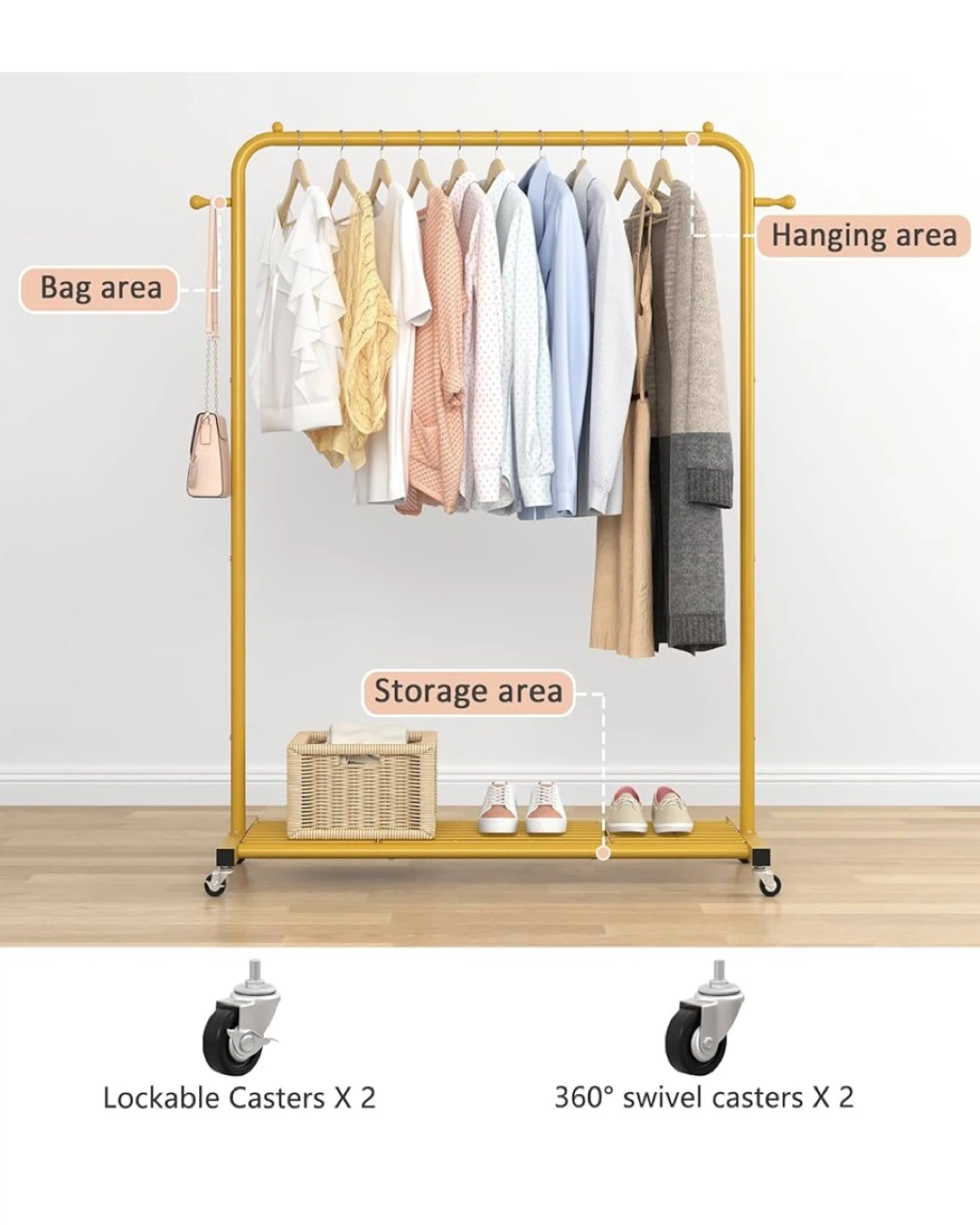 Gold Metal Rolling Garment Rack