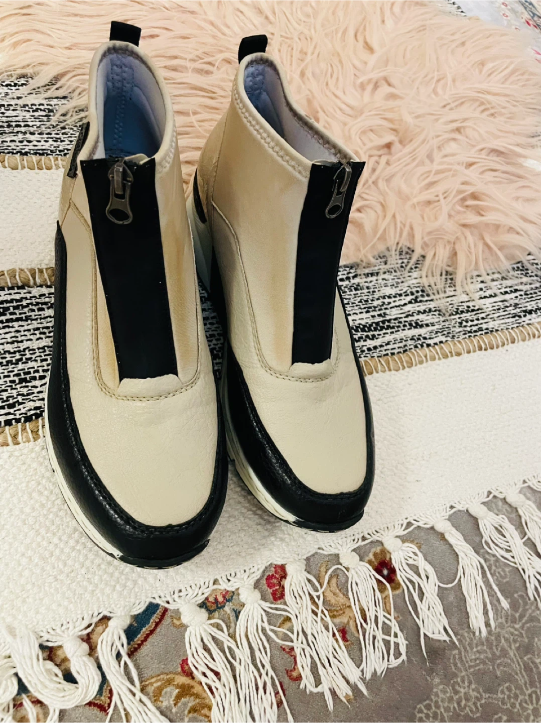 Rieker Beige & Black Ankle Boots - Size 40