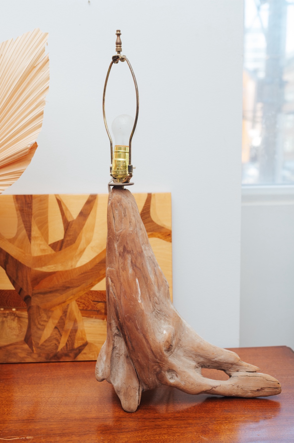 Cottage-Core Hand-Carved Vintage Wood Lamp 🤎 With Drum Shade - photo 2