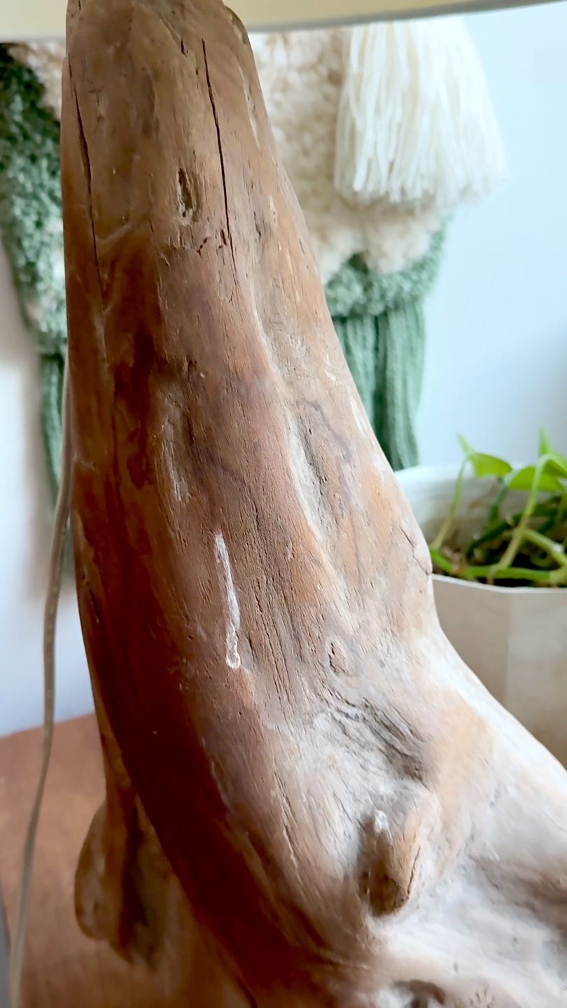 Cottage-Core Hand-Carved Vintage Wood Lamp 🤎 With Drum Shade - photo 4