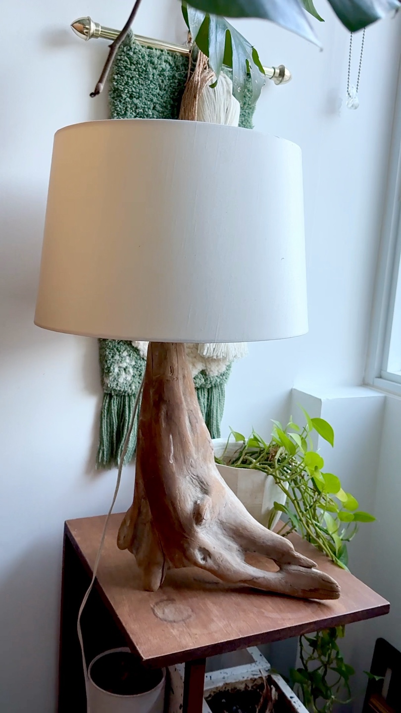 Cottage-Core Hand-Carved Vintage Wood Lamp 🤎 With Drum Shade - photo 5