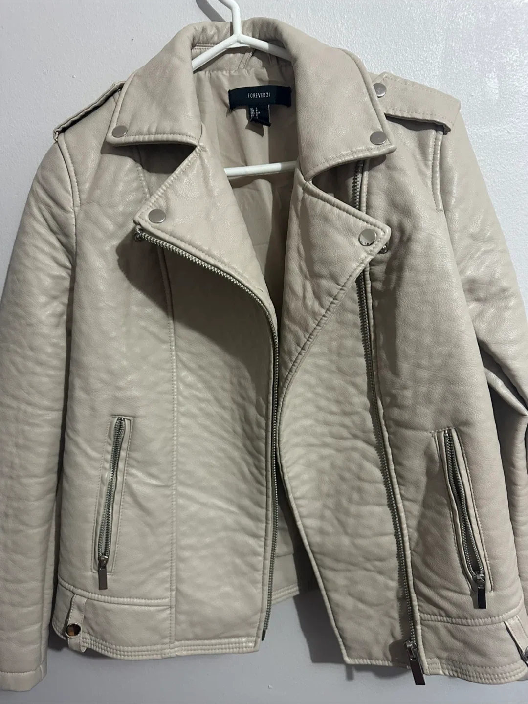 Forever 21 Faux Leather Jacket - Cream thumbnail