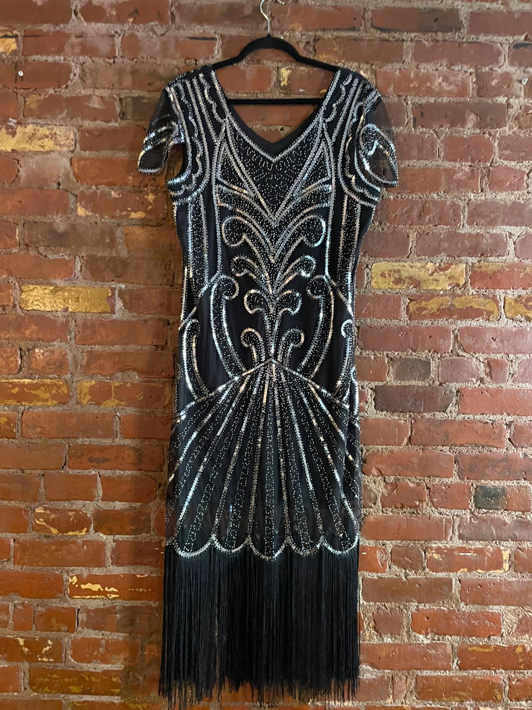 Flapper Dress - Black with Silver Sequin Details
