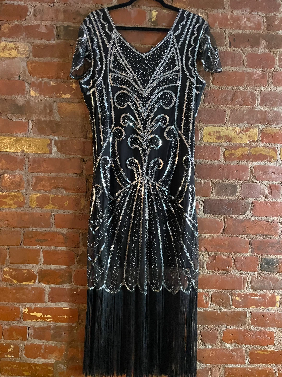 Flapper Dress - Black with Silver Sequin Details - photo 3
