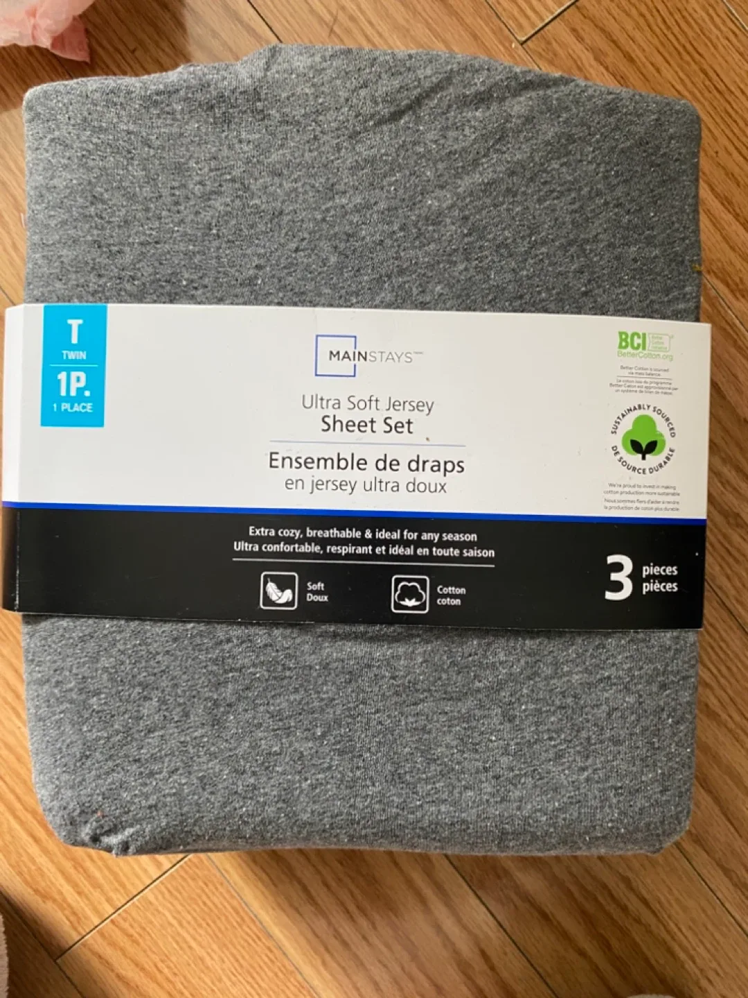 Brand New Mainstays Twin Ultra Soft Jersey Sheet Set - Grey thumbnail