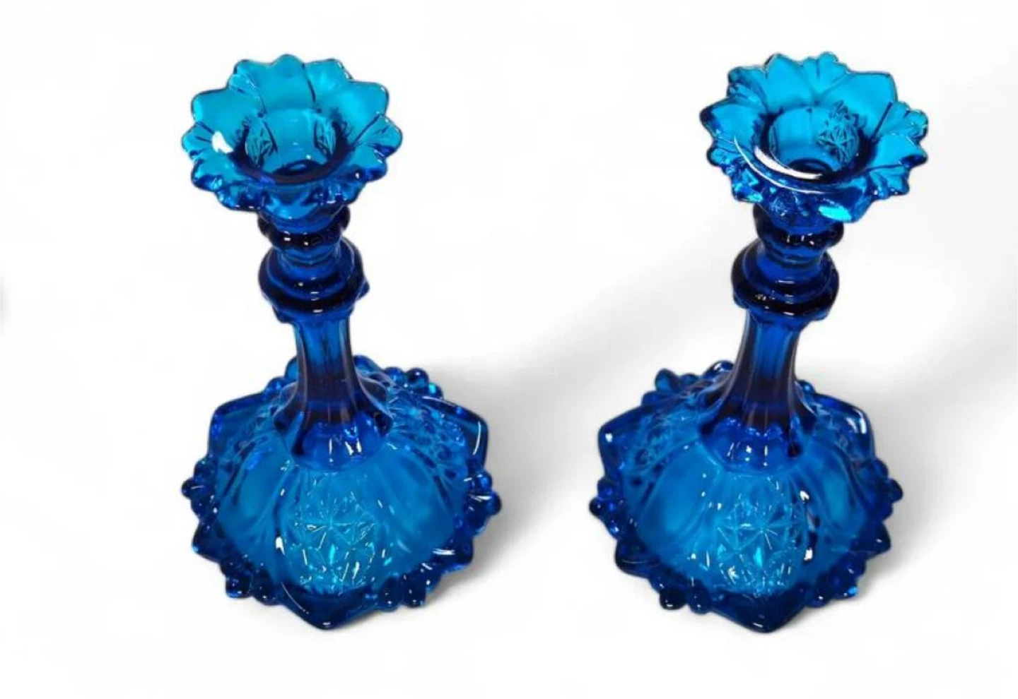 Vintage Blue Glass Candlestick Holders (Pair) - photo 2