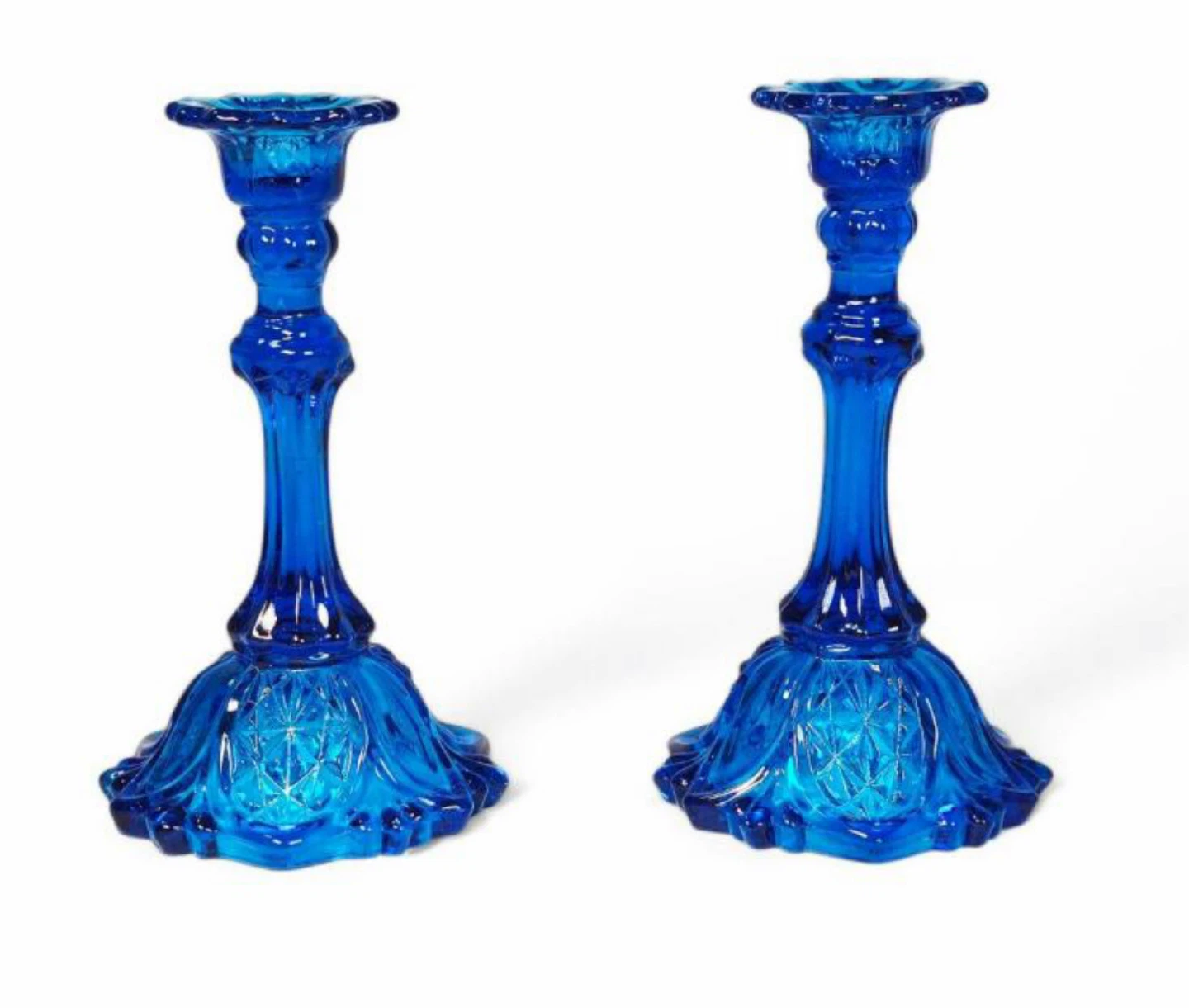 Vintage Blue Glass Candlestick Holders (Pair) - photo 3