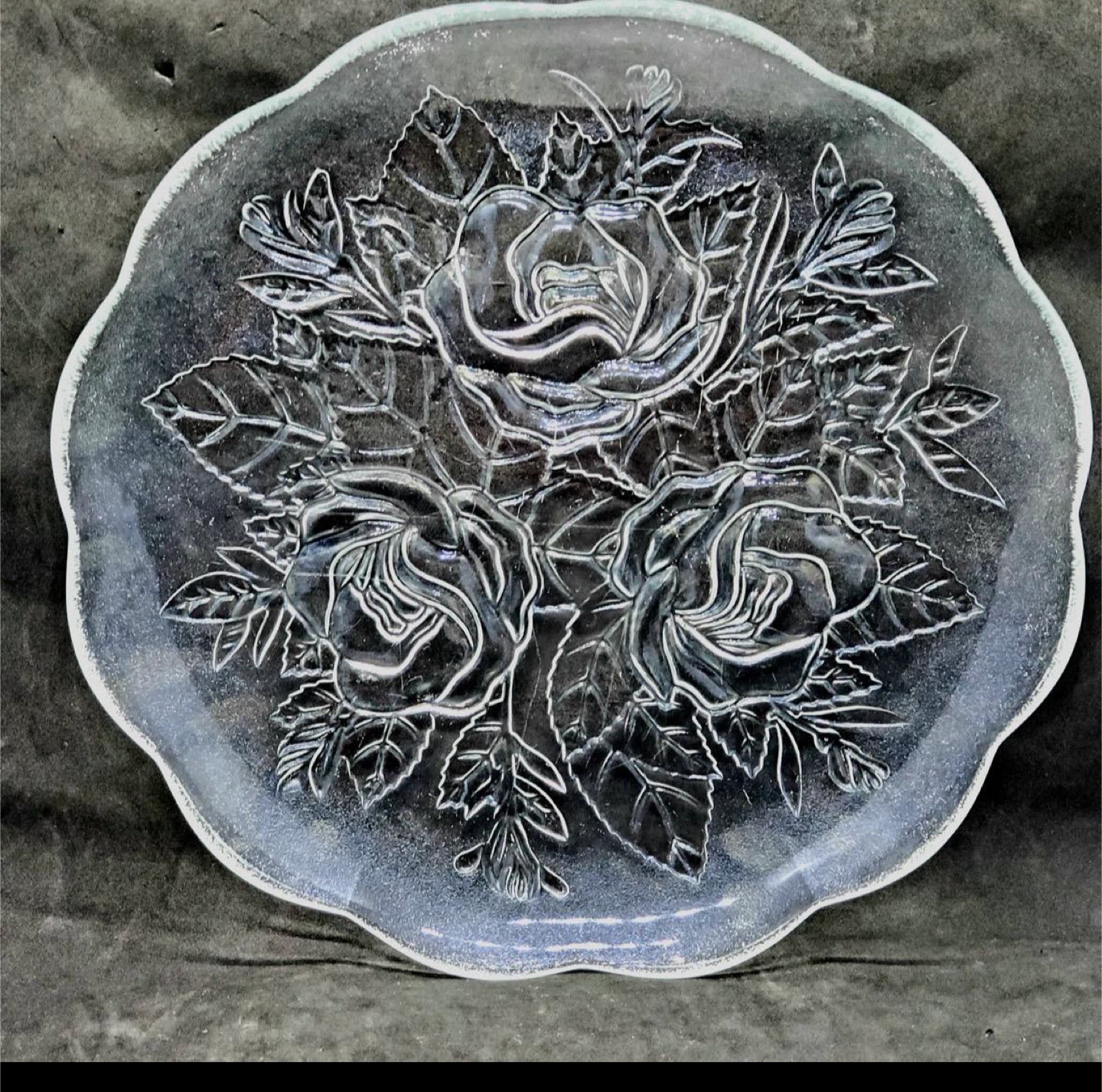 Vintage Clear Glass Rose Plate