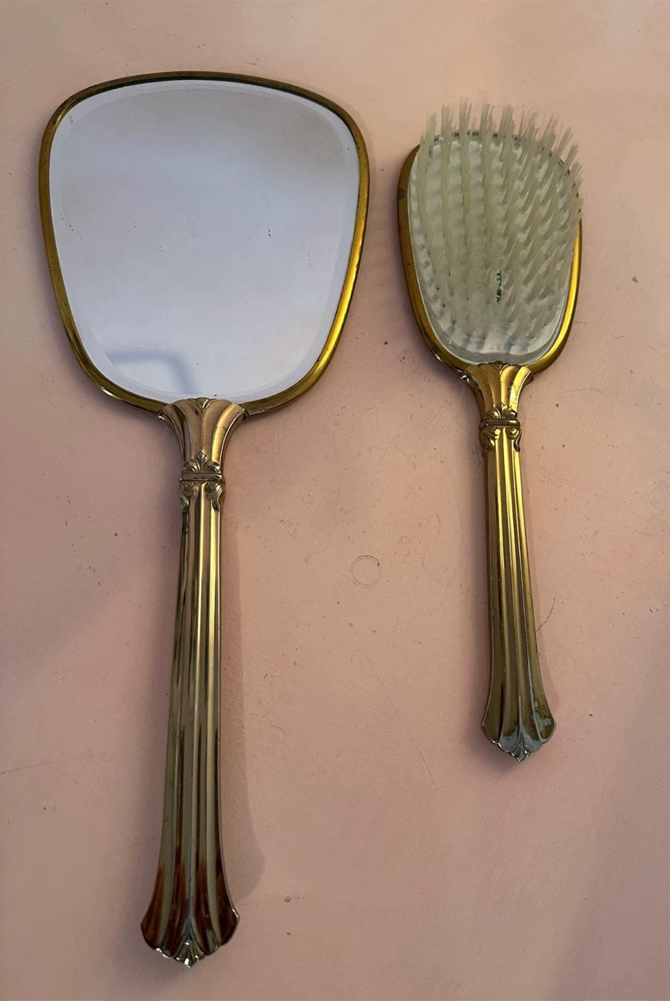 Vintage Gold-Tone Vanity Mirror & Brush Set - photo 2