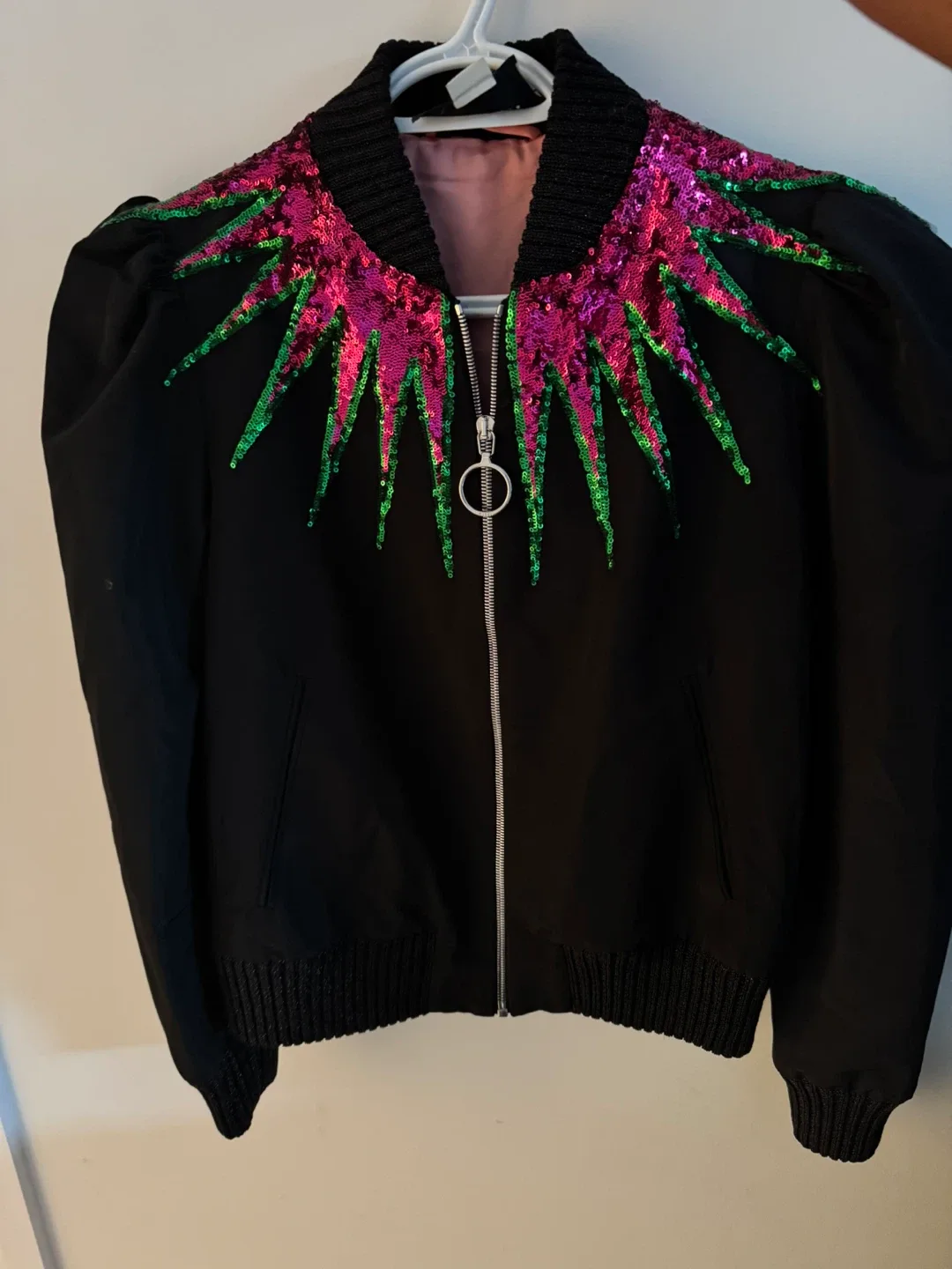Gucci Black Bomber Jacket with Sequin Detail thumbnail