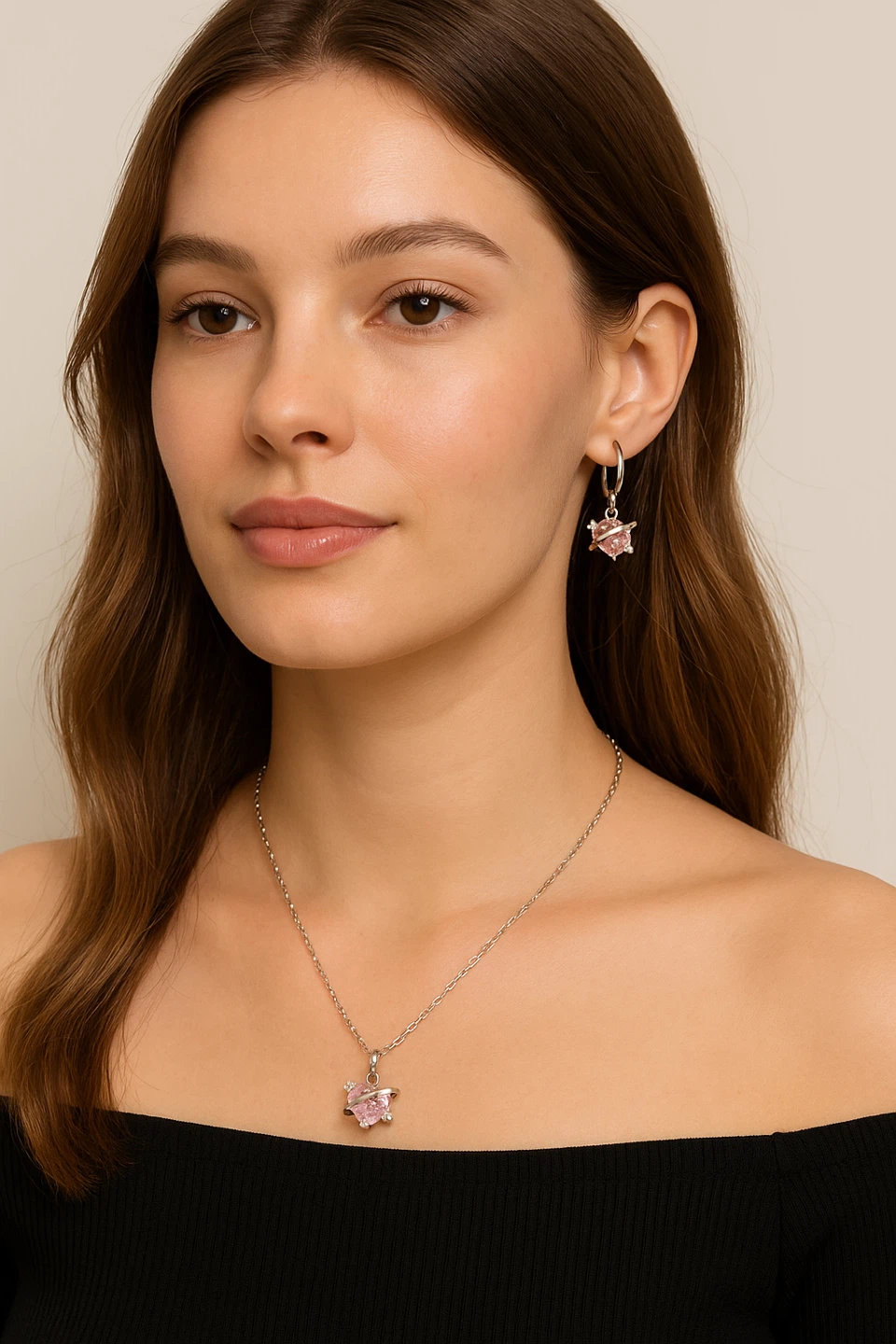 Heart Pendant Necklace & Earrings Set
