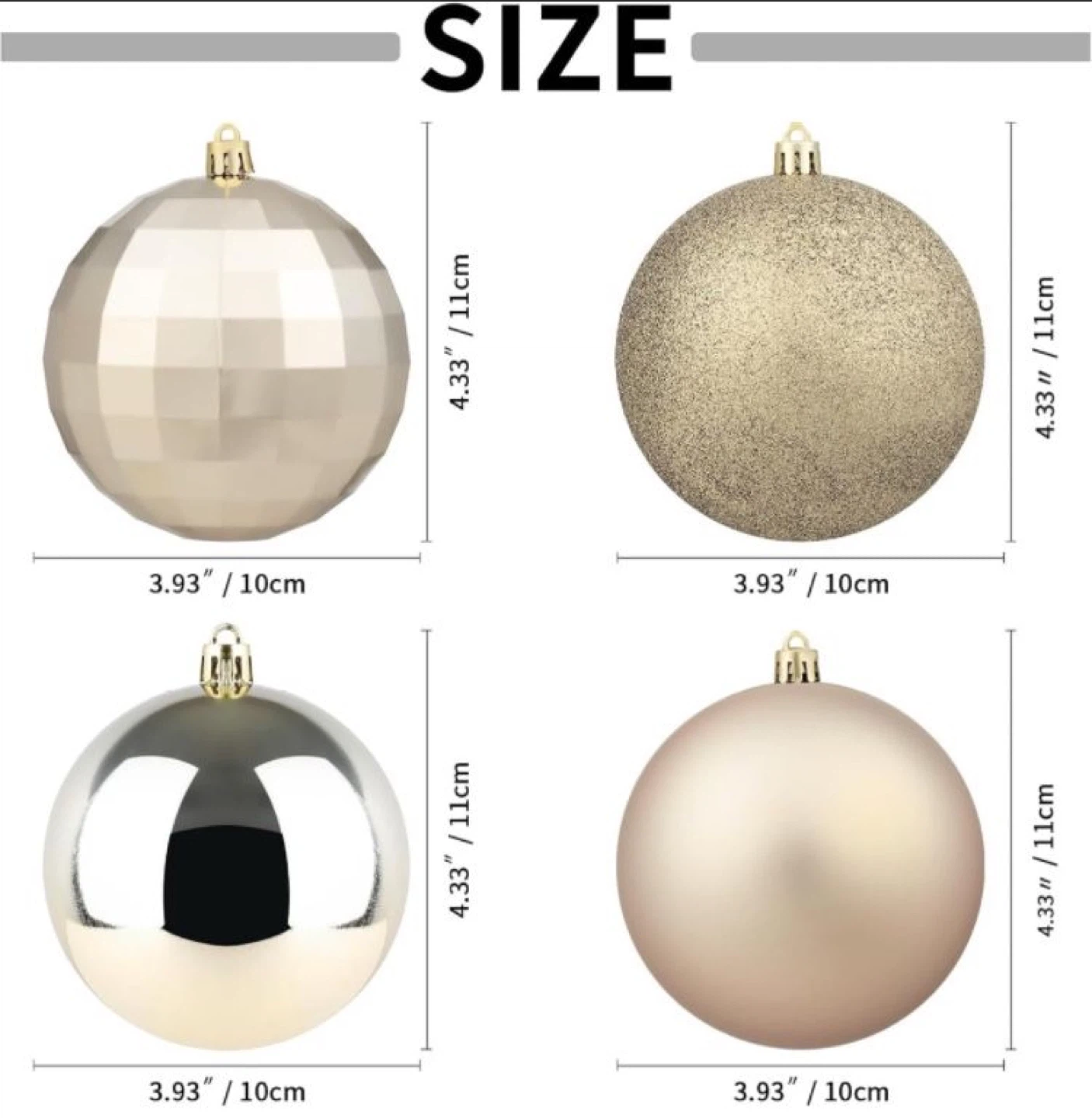 Champagne Gold Christmas Ball Ornaments, 4" - photo 2