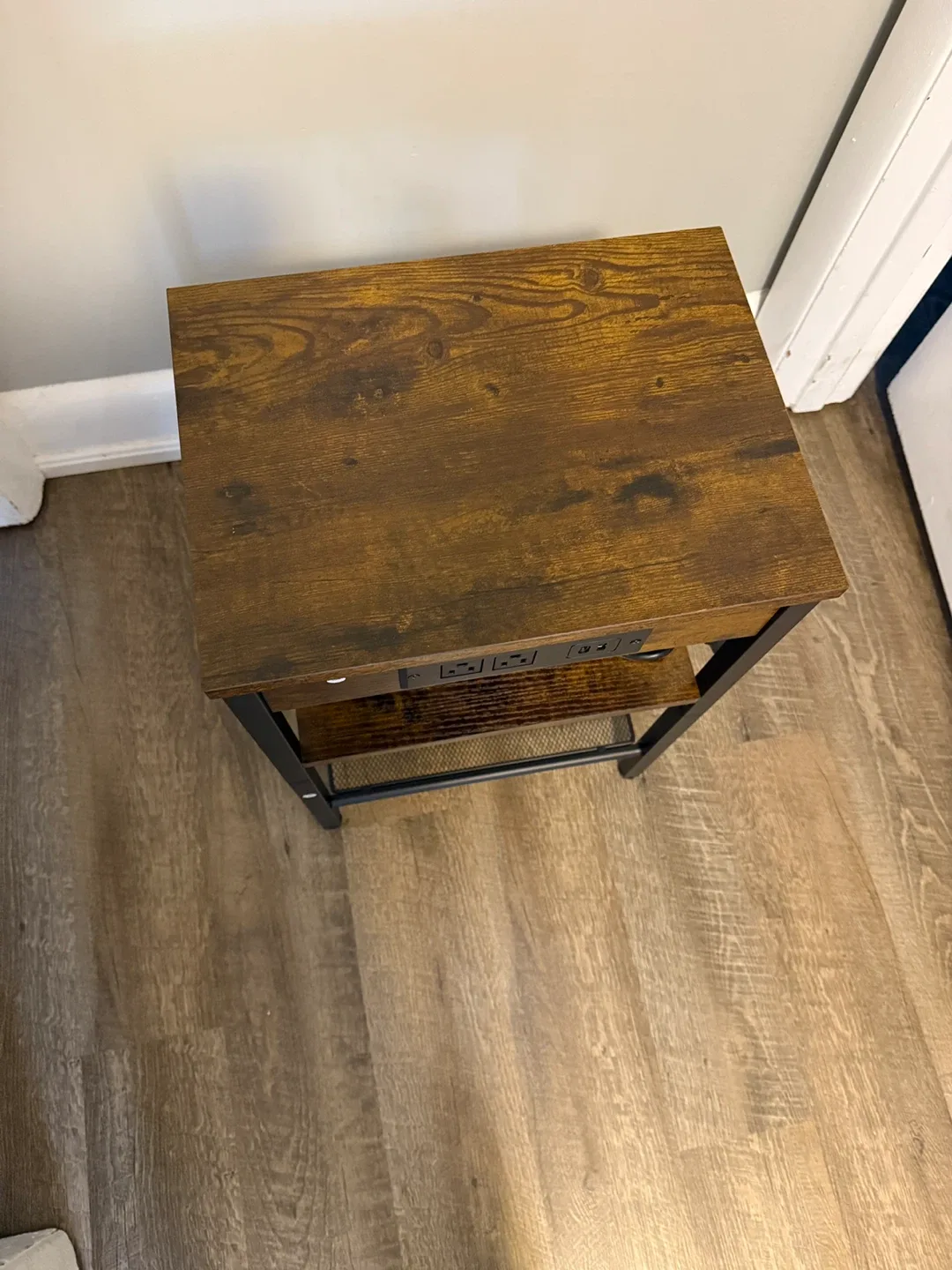 Brown Wood Nightstand with USB Ports image indicator(2)