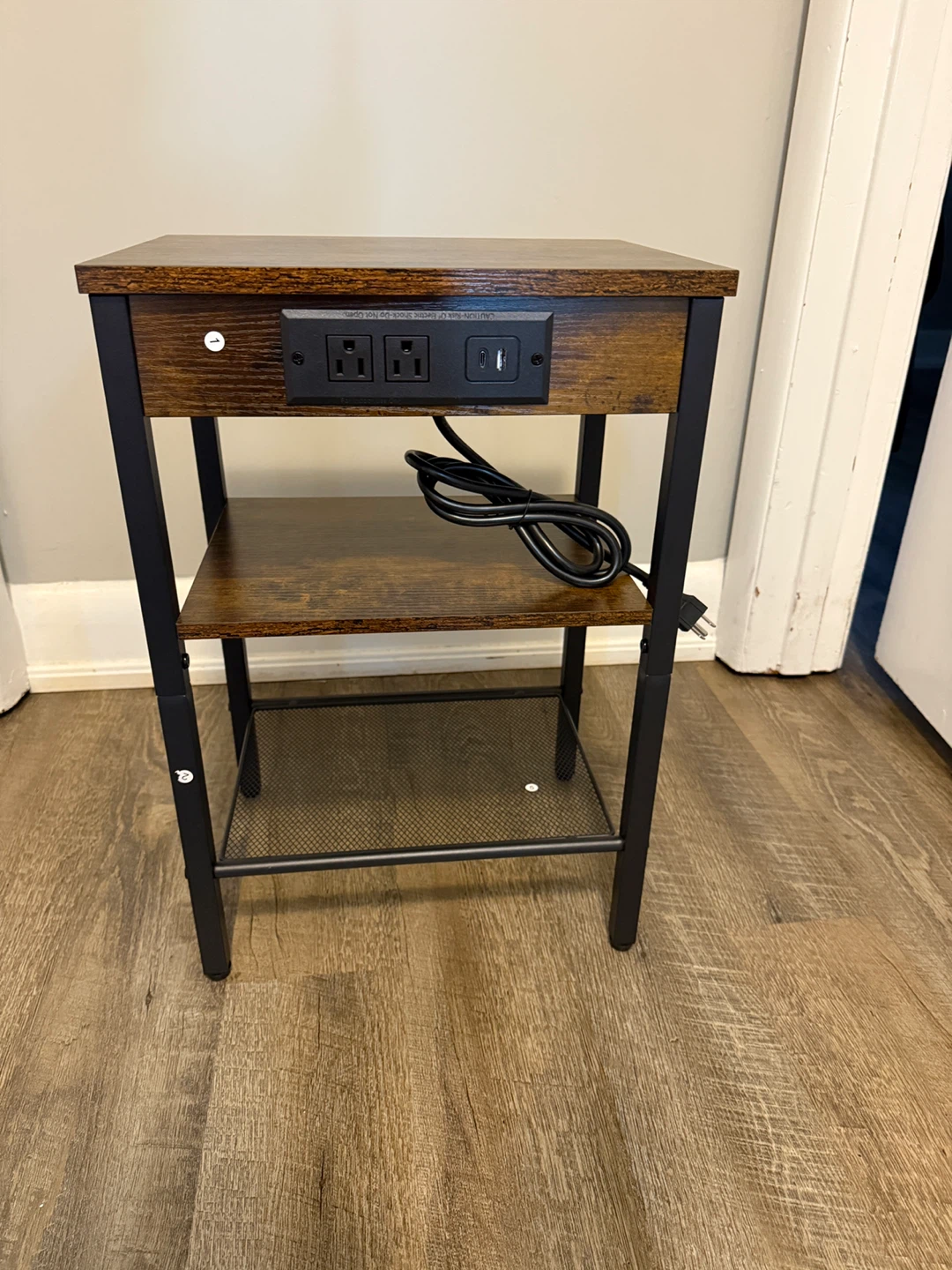 Brown Wood Nightstand with USB Ports