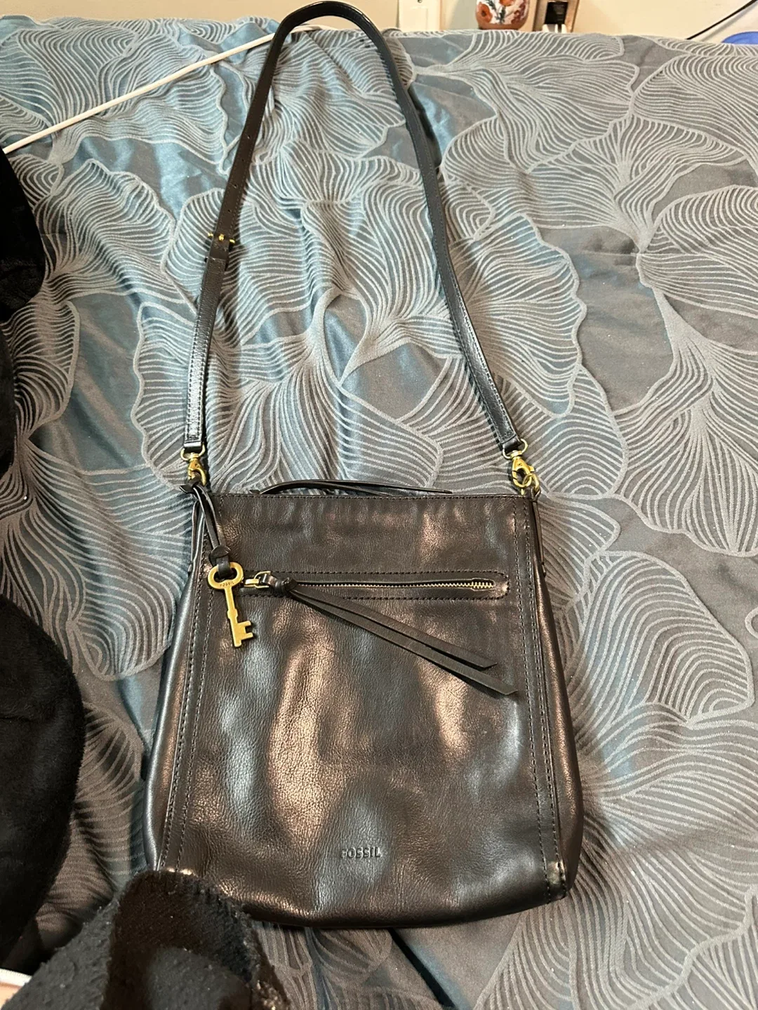 Fossil Black Leather Crossbody Bag