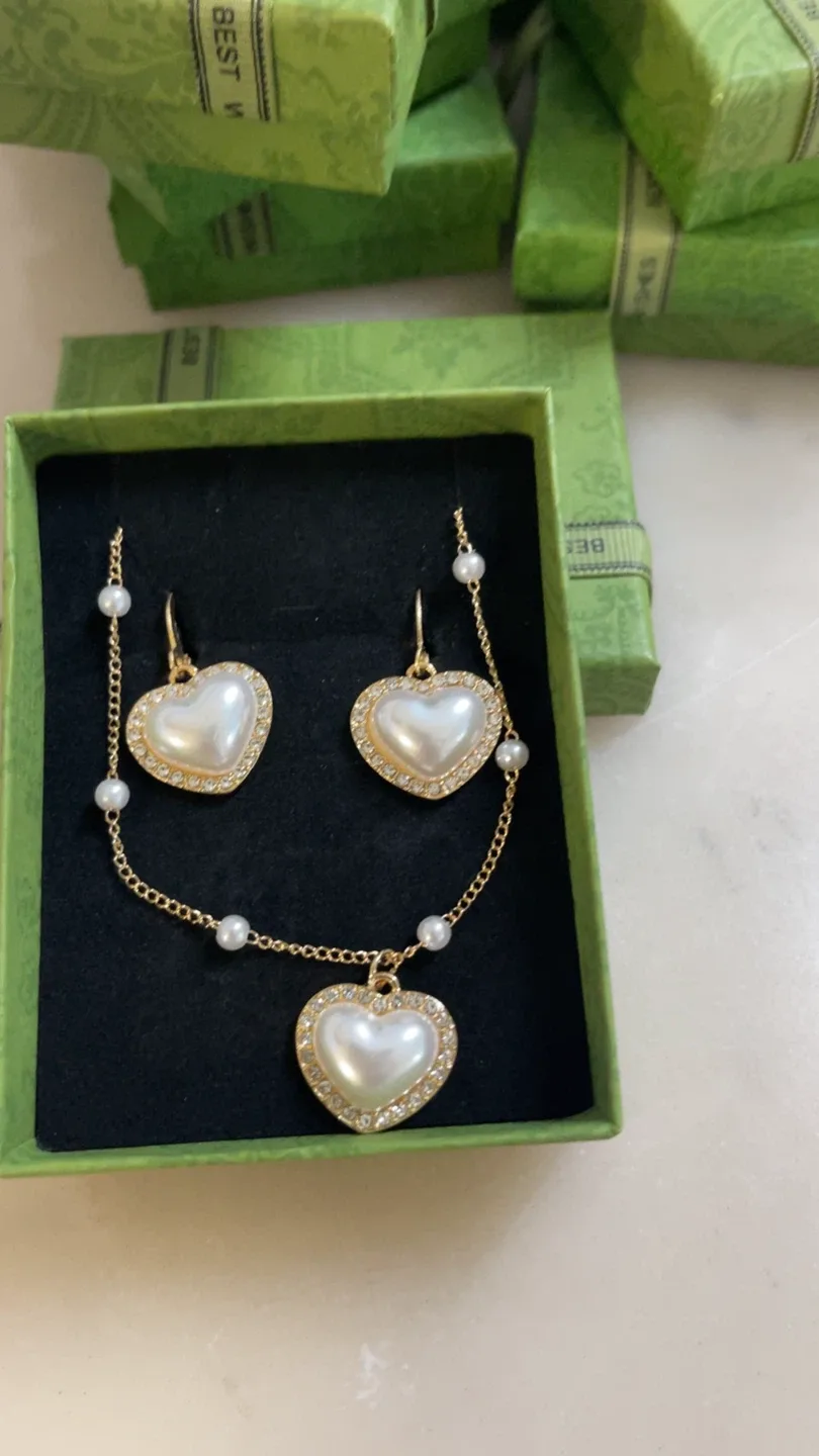 Heart Pearl Necklace & Earring Set - New in Box image indicator(2)