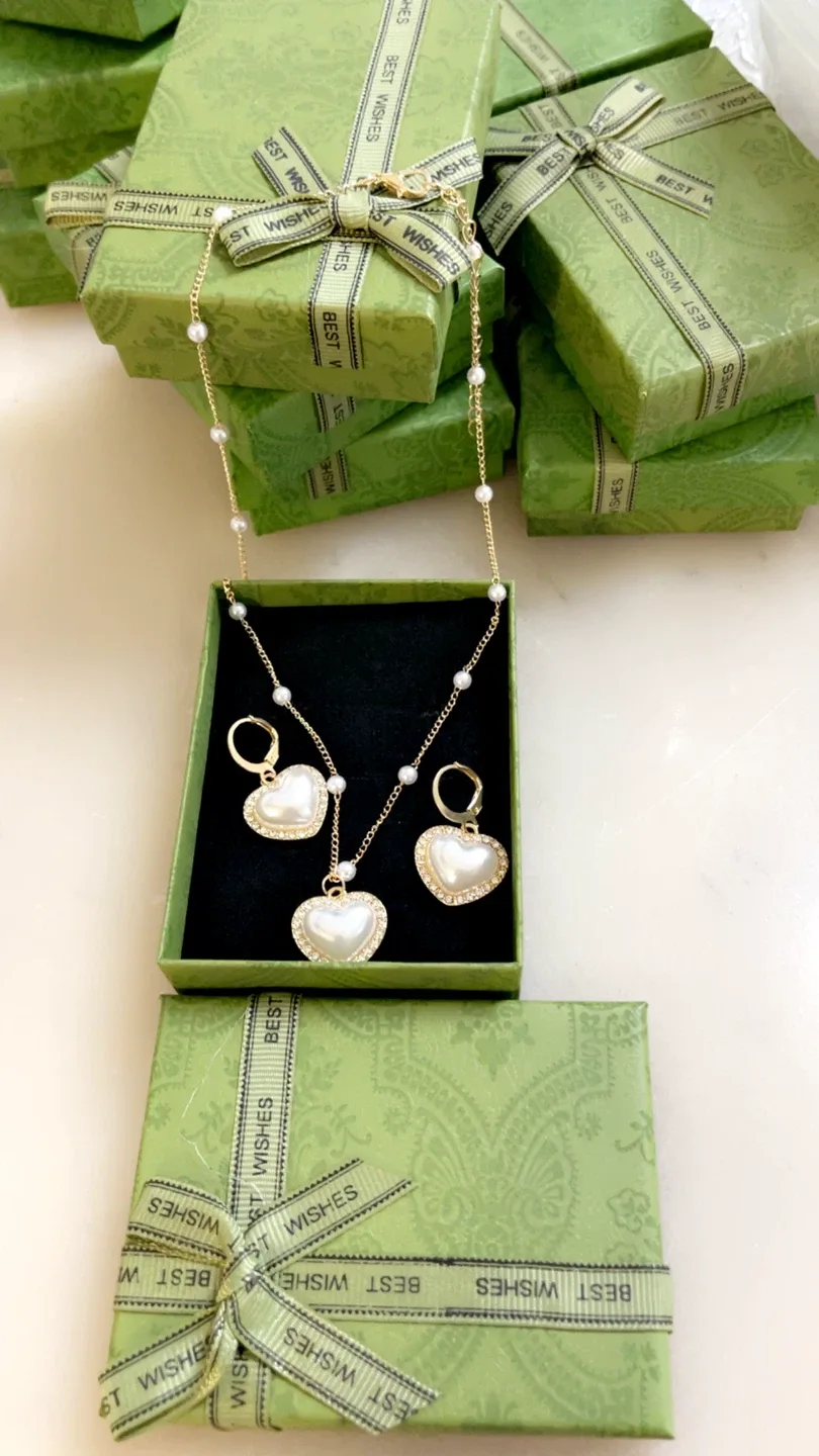 Heart Pearl Necklace & Earring Set - New in Box image indicator(3)