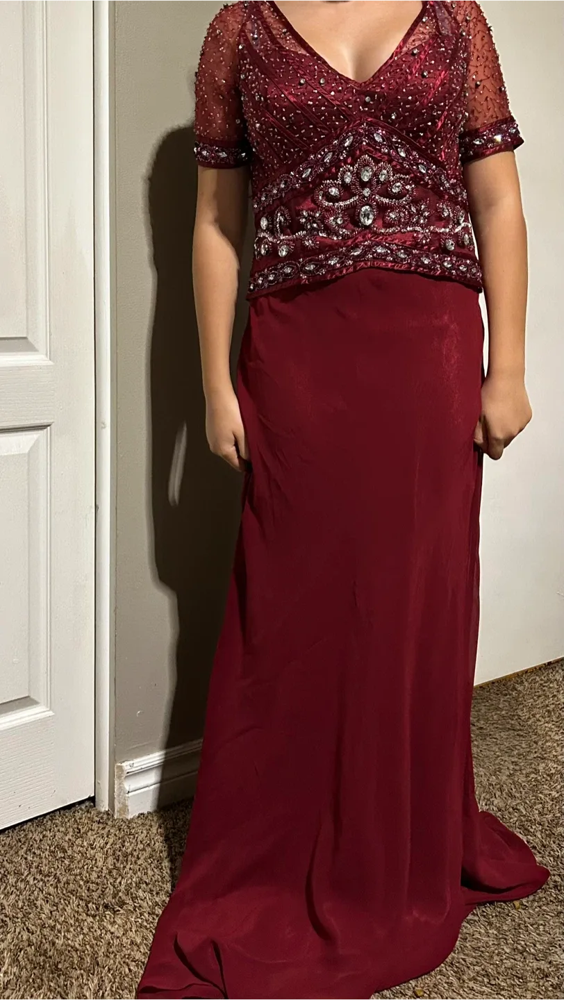 Burgundy Beaded Formal Gown thumbnail