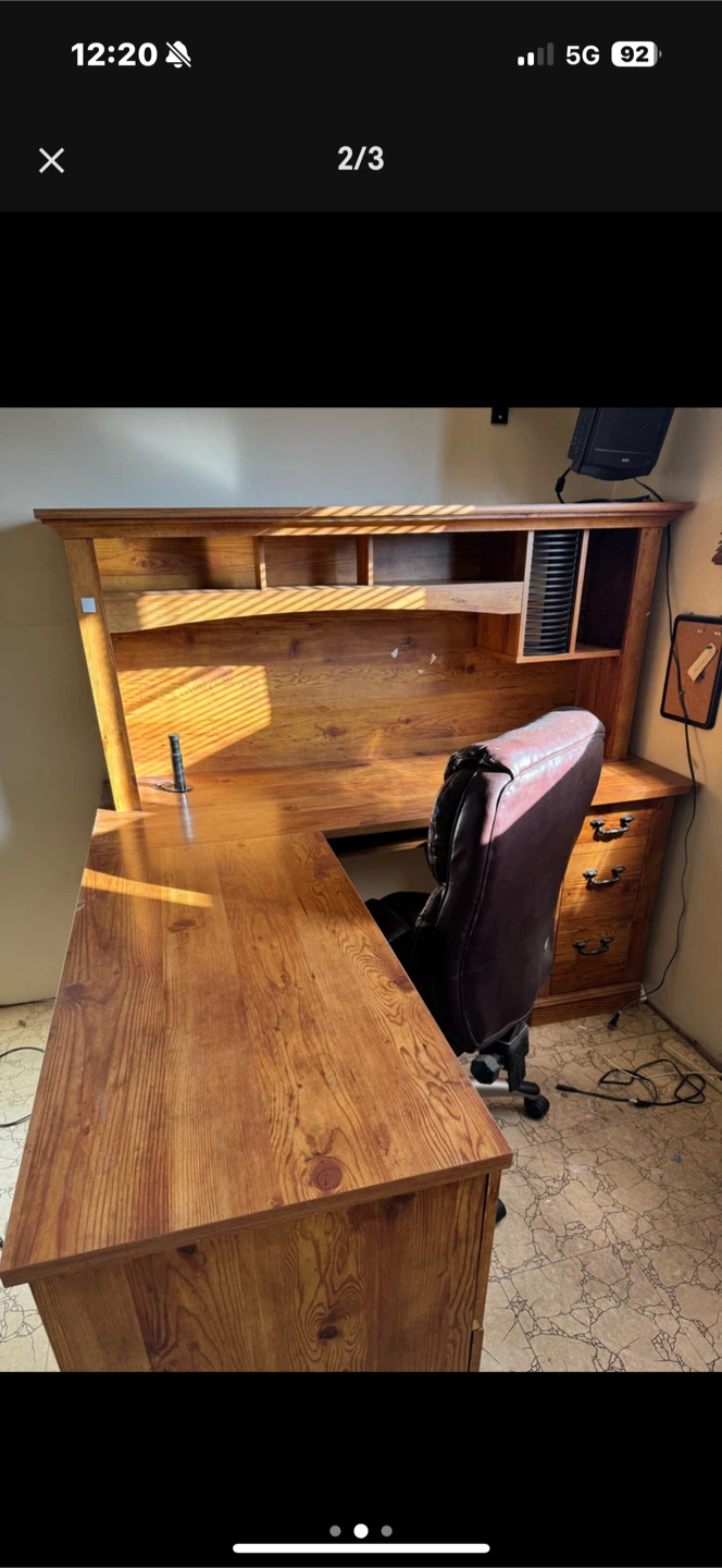 Wooden L-Shaped Desk with Hutch - photo 2