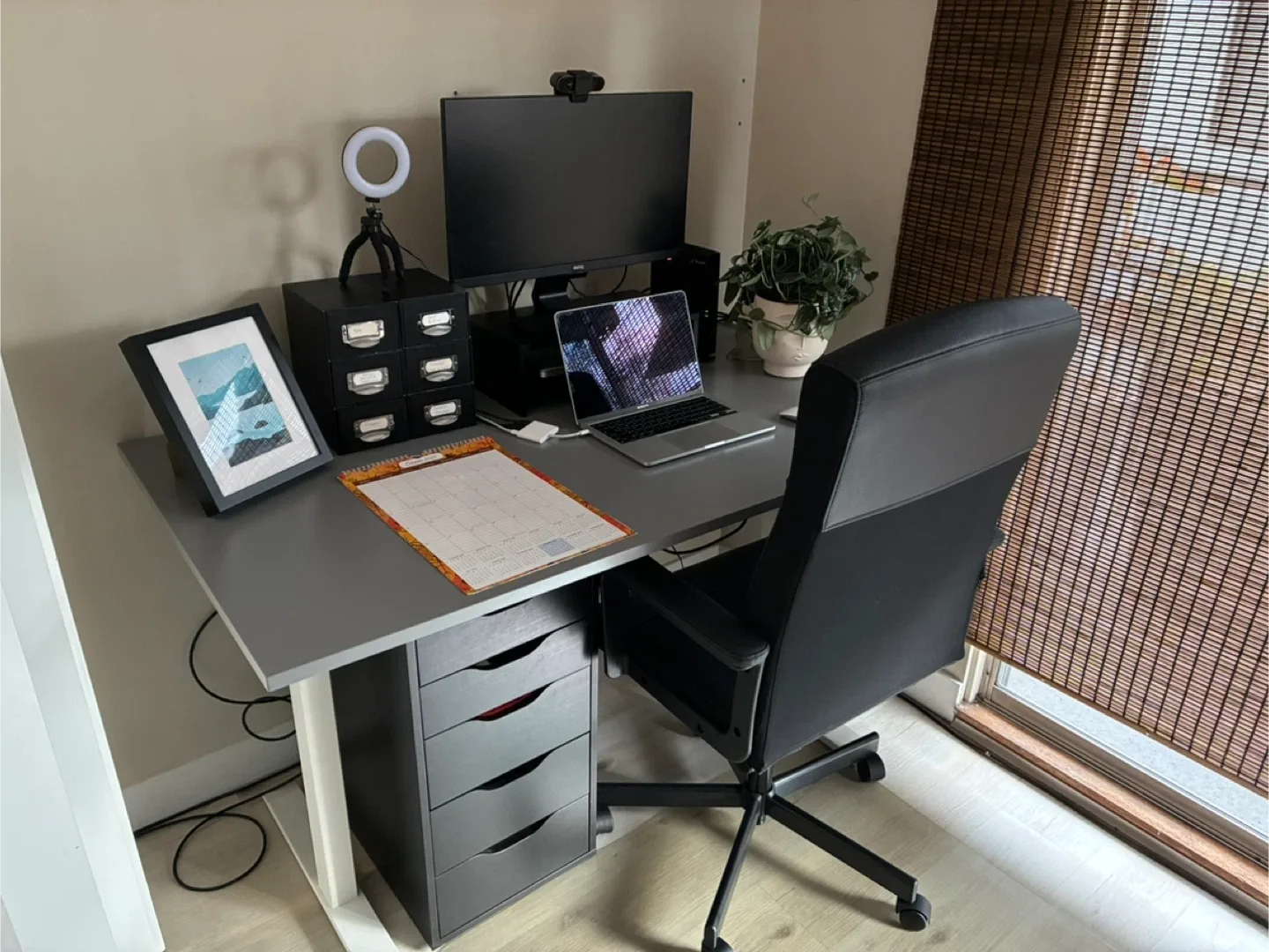 Ikea Sit-Stand Desk - Grey Top, White Legs thumbnail