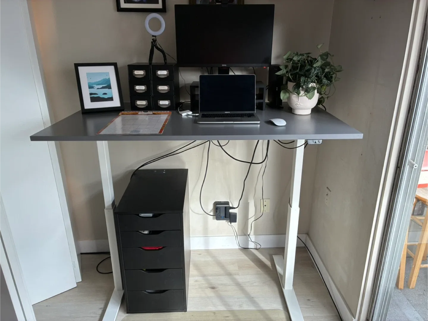 Ikea Sit-Stand Desk - Grey Top, White Legs image indicator(3)