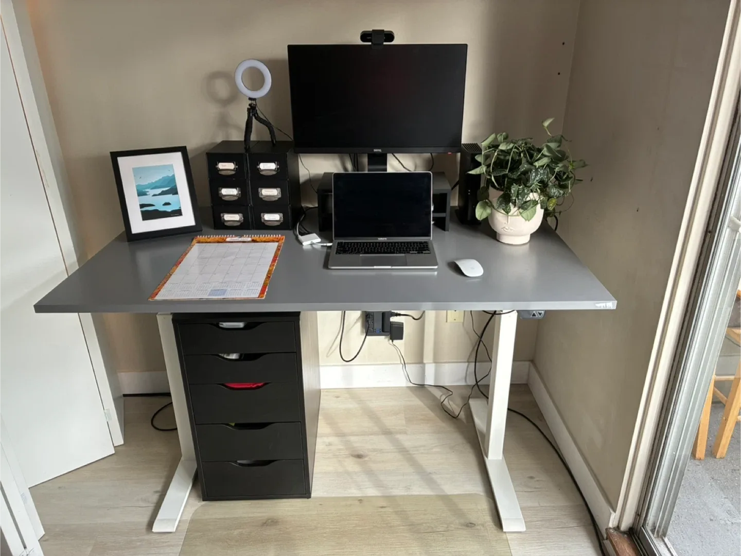 Ikea Sit-Stand Desk - Grey Top, White Legs image indicator(2)