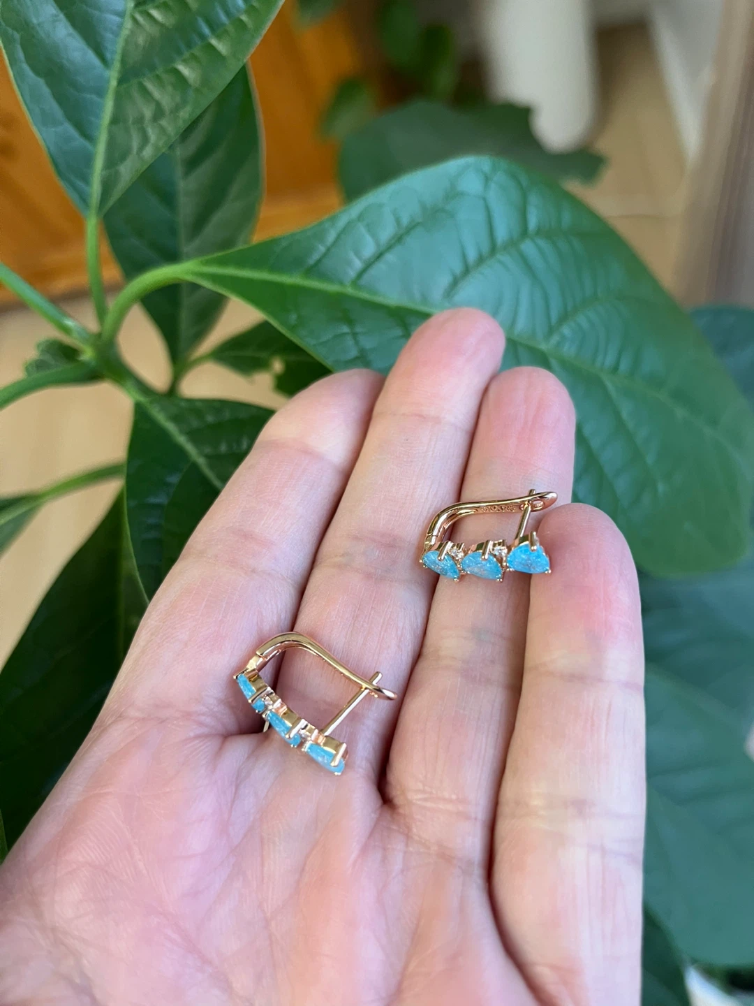 Turquoise Heart Earrings. Gold plated - photo 2