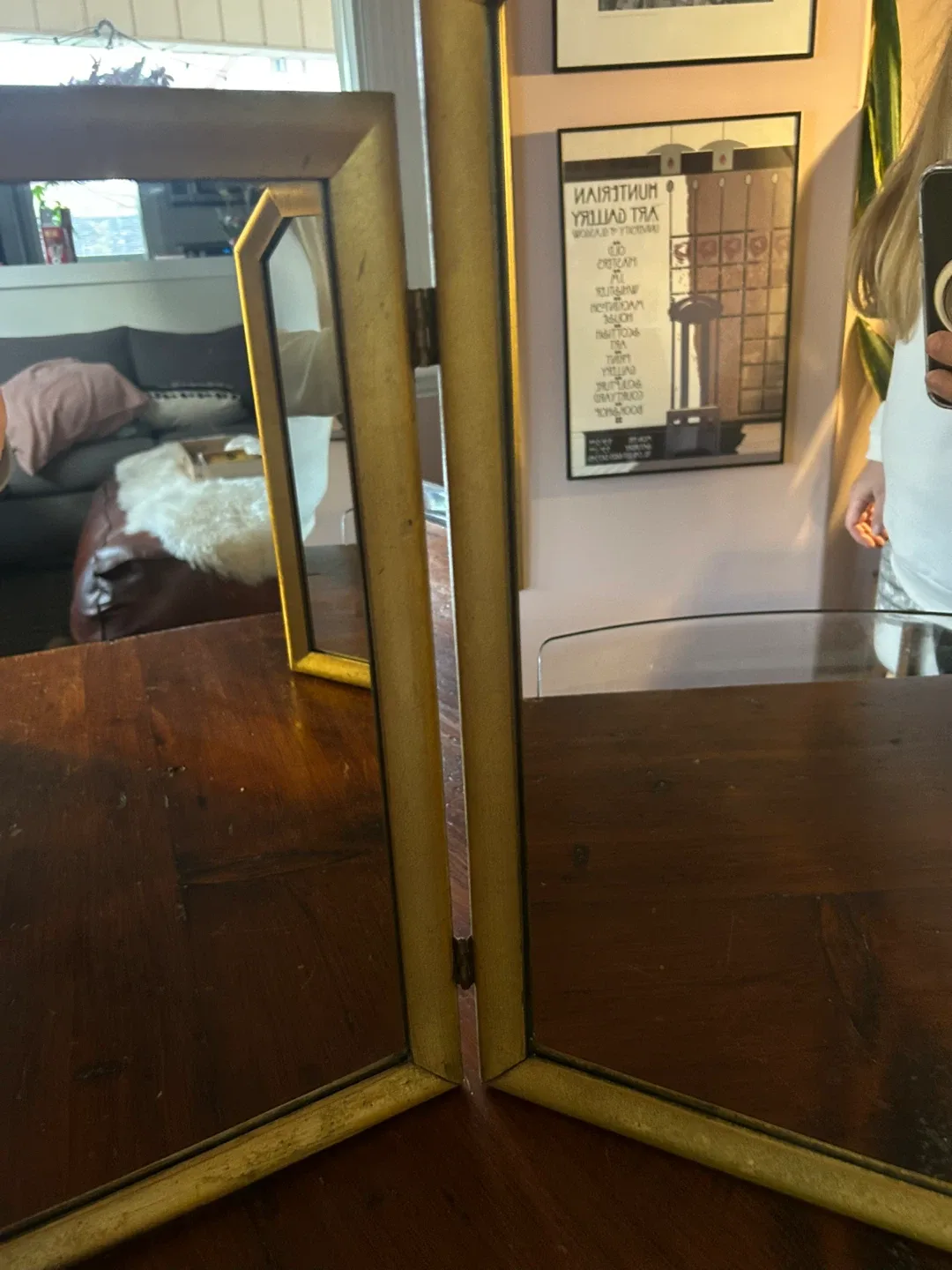 Vintage trifold Vanity Mirror - Gold Trim image indicator(2)