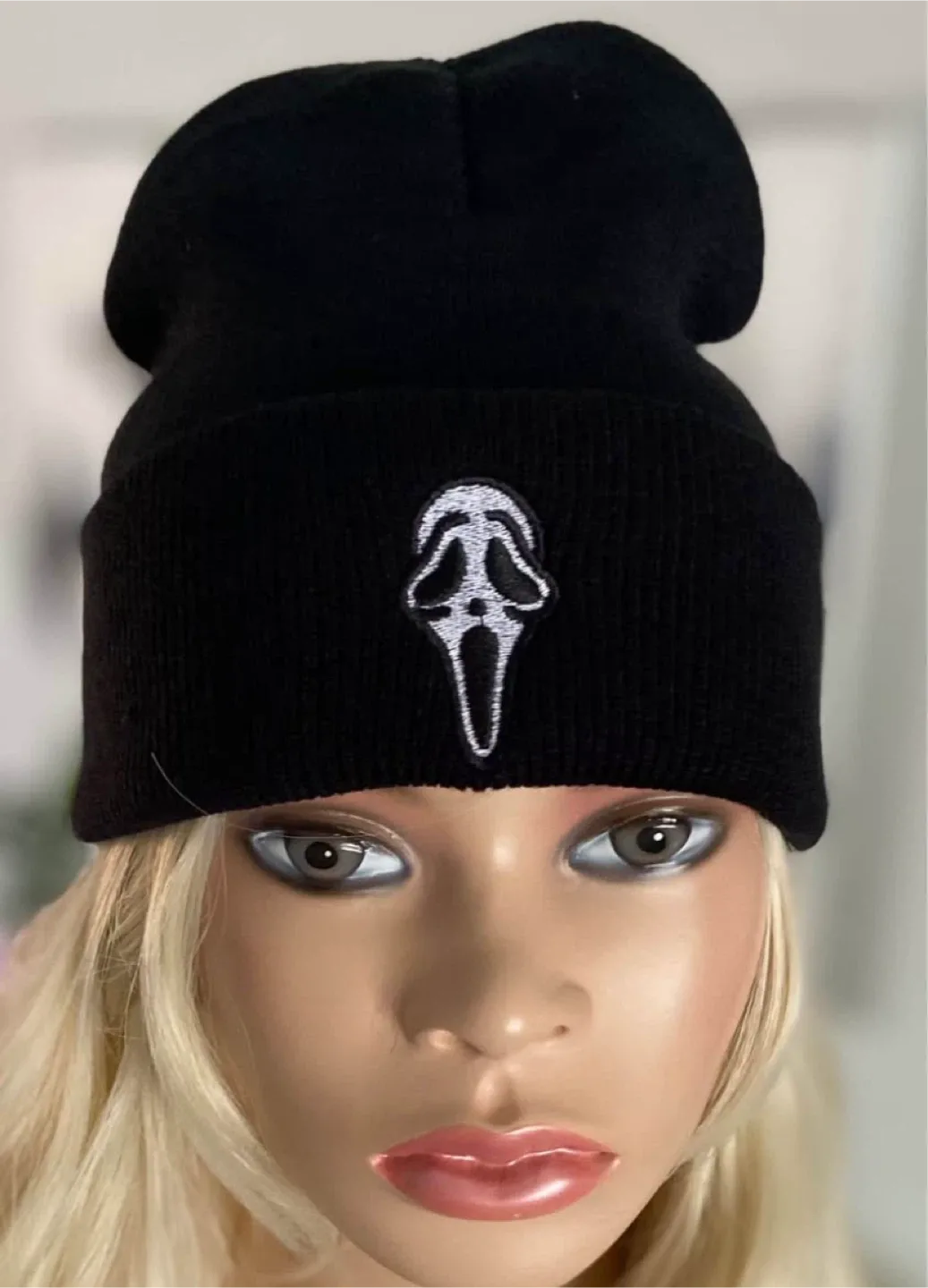 NEW Halloween Scream Ghostface Black Beanie image indicator(6)