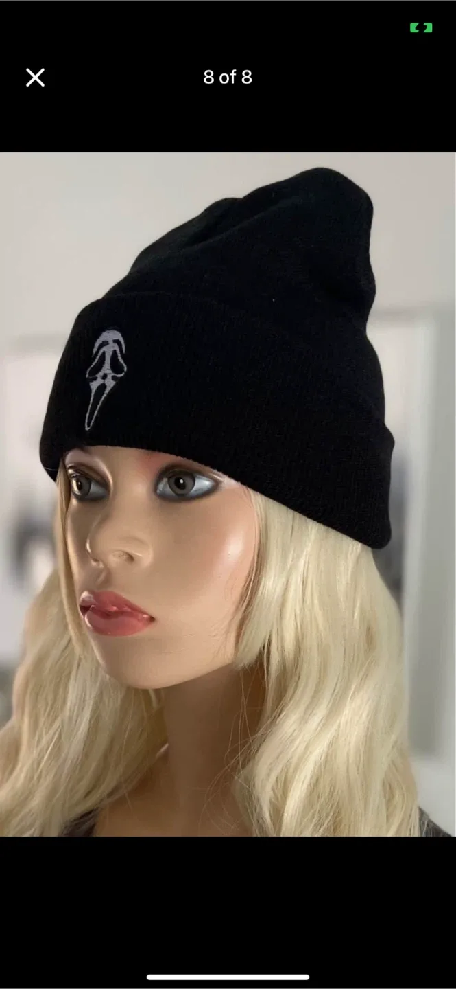 NEW Halloween Scream Ghostface Black Beanie image indicator(8)