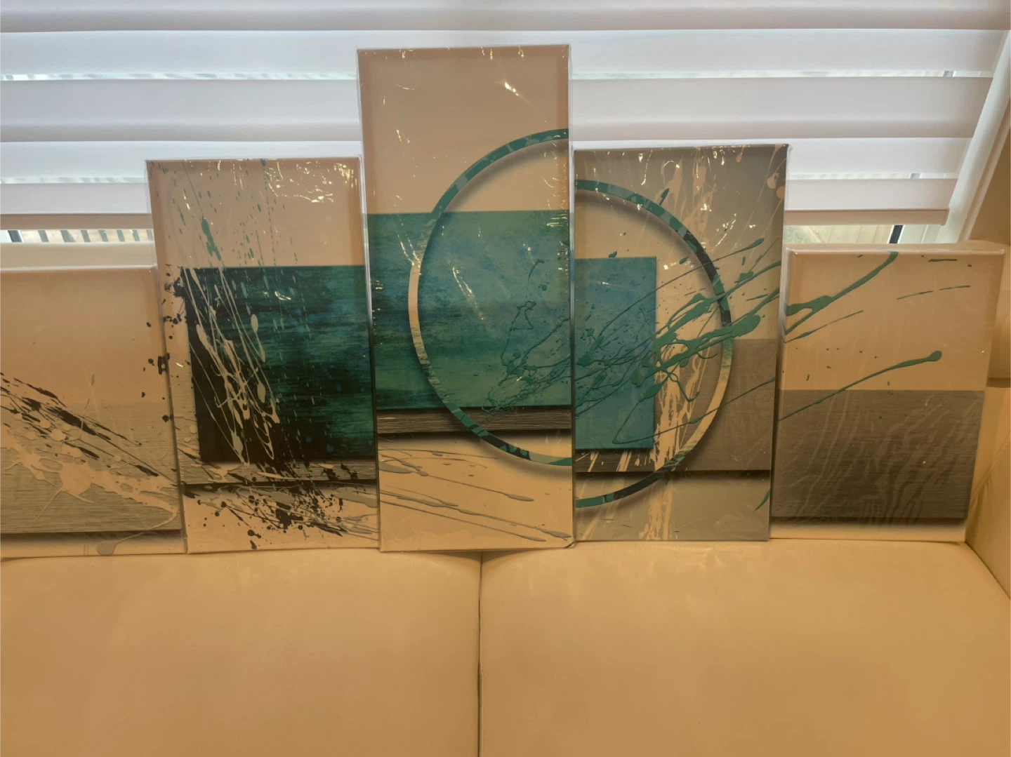 Senlifa Art Turquoise Abstract Painting - 5 Panel