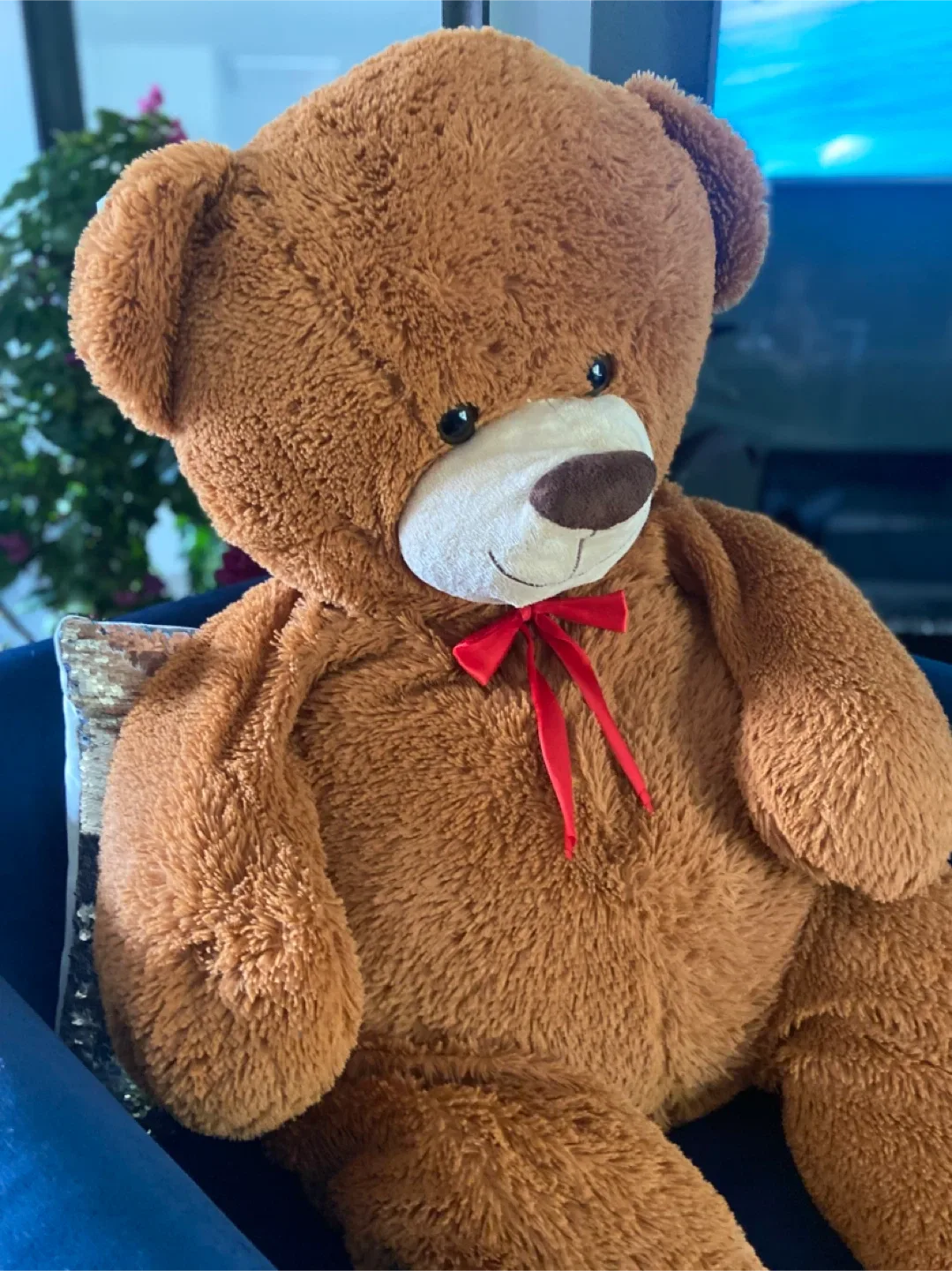 Giant Brown Teddy Bear with Red Bow image indicator(3)