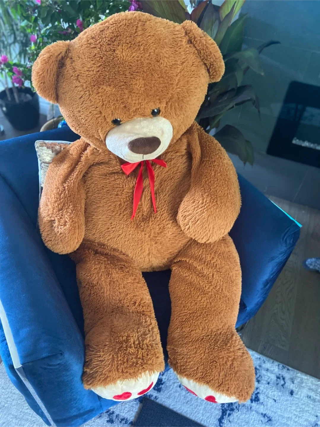 Giant Brown Teddy Bear with Red Bow image indicator(4)